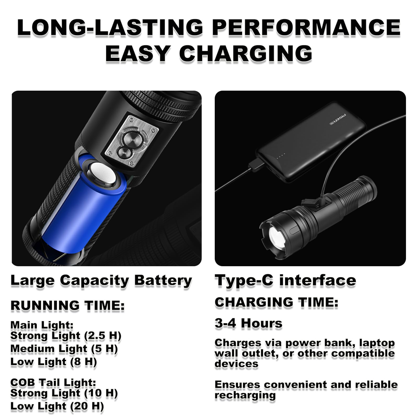 Bufccy Rechargeable Flashlights High Lumens, Waterproof Led Tactical Handheld Flashlight 990000 Lumens Super Bright Flash Light With Cob Camping Flashlights For Home, Hiking, Fishing, Emergencies