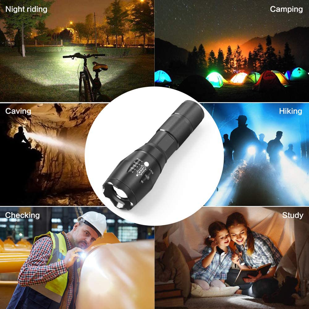 Modoao Ultra-Bright Flashlights, 2000 Lumens Xml-T6 Led Utility Flashlight, Zoomable Adjustable Focus, Ip65 Water-Resistant, Portable, 5 Light Modes For Indoor And Outdoor,Camping,Emergency,Hiking (1 Pack)