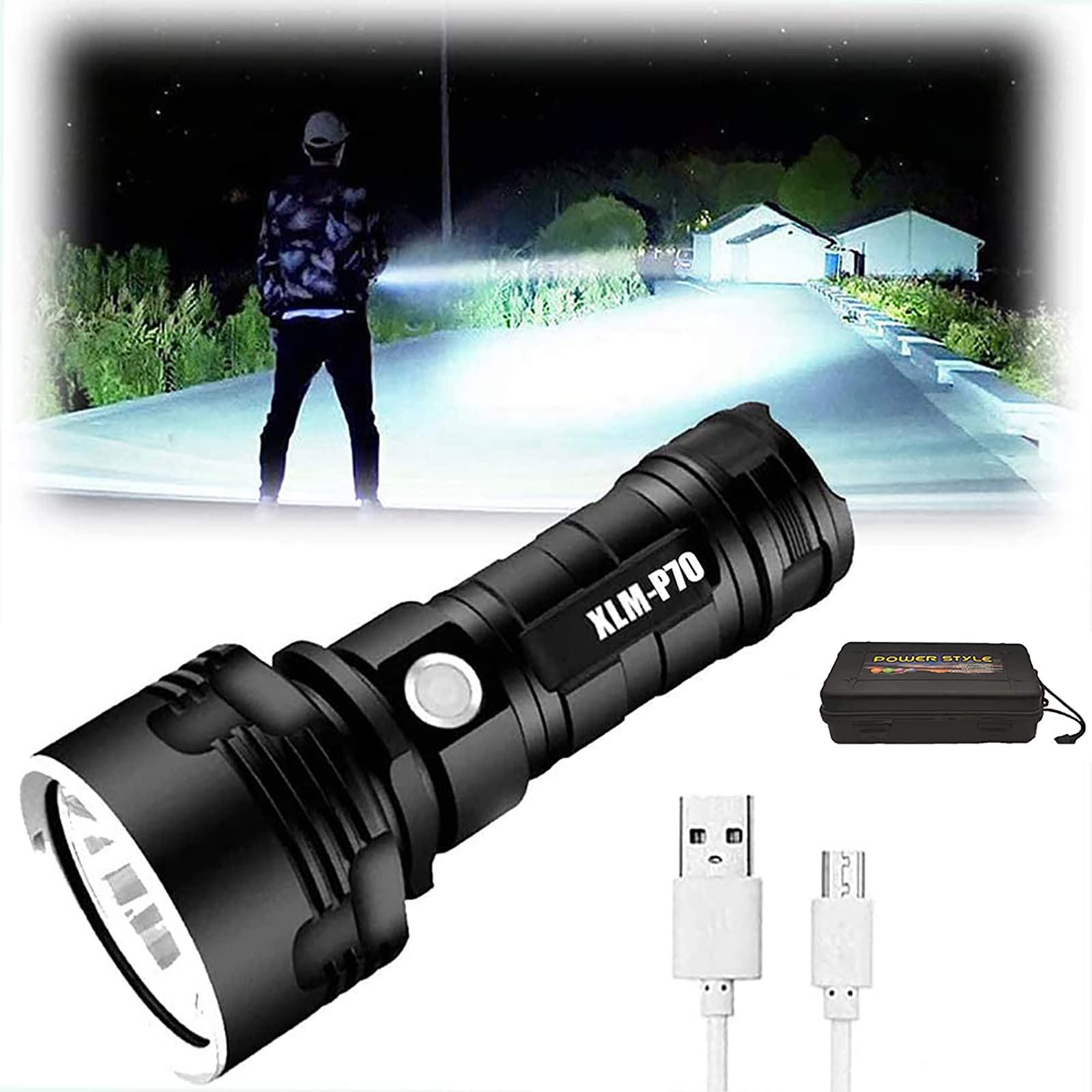 Aqtoysamz Rechargeable Flashlights High Lumens, 100000 Lumen Super Bright Led Utility Flashlight 3 Modes High Power Waterproof Flashlightsfor Camping/Outdoor/Emergency Flashing And Everyday Use
