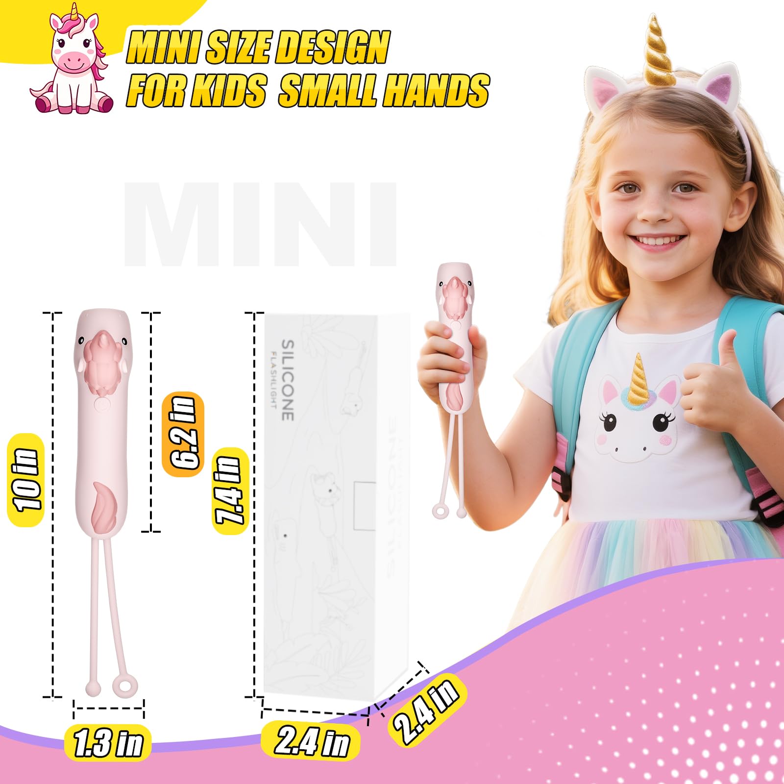Tepreswes Kids Flashlight Rechargeable, Led Flashlight For Boys & Girls, Fun Lightweight Flashlights For School Kid For Camping & Outdoor Adventures, Dog Walking, Birthday , Usb-C,1Pack-Unicorn