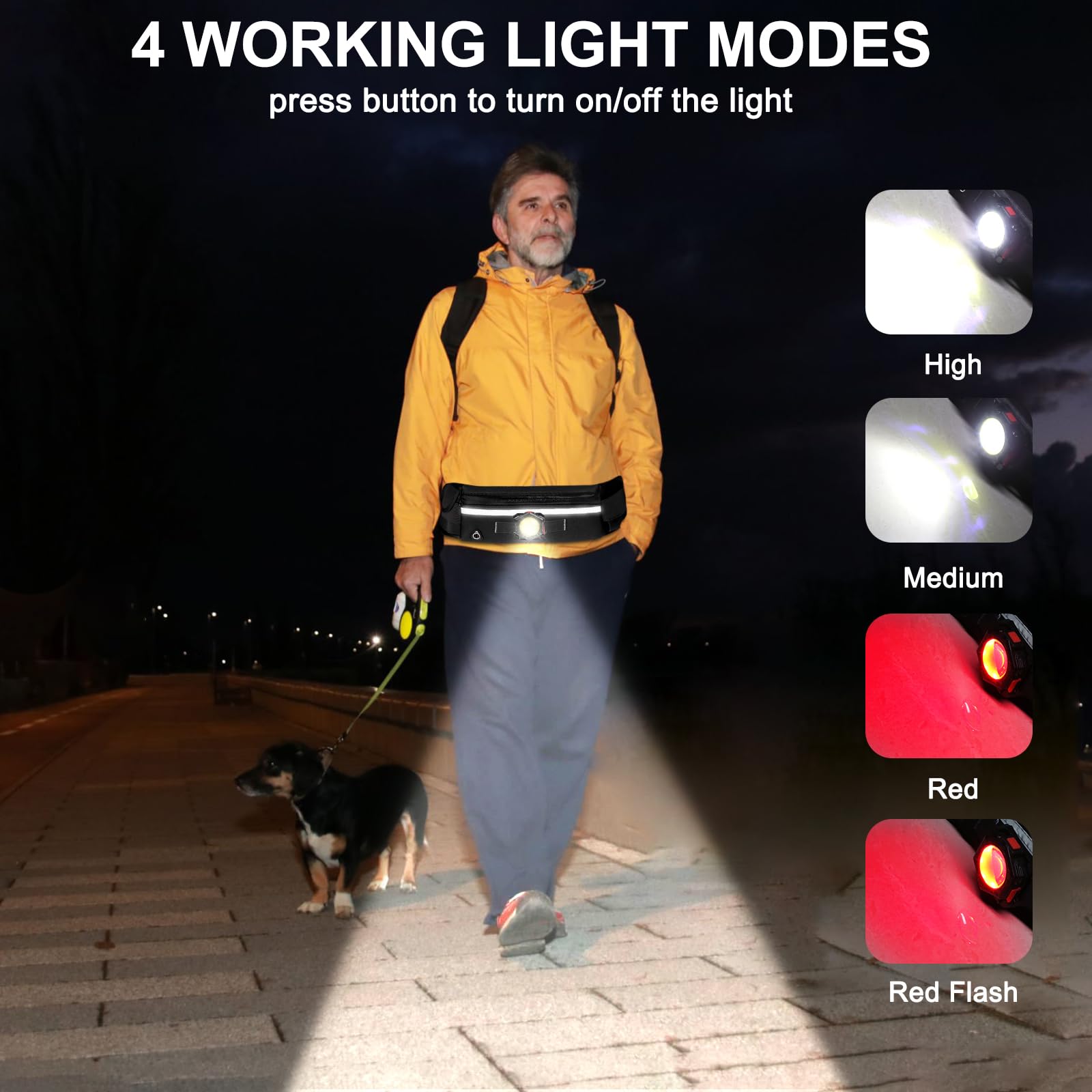 Siuyiu Running Light, Fanny Packs With 800 Lumen Cob Light For Men Women, Ipx5 Waterproof, Waist Belt Running Lights With Adjustable Strap For Hiking Walking