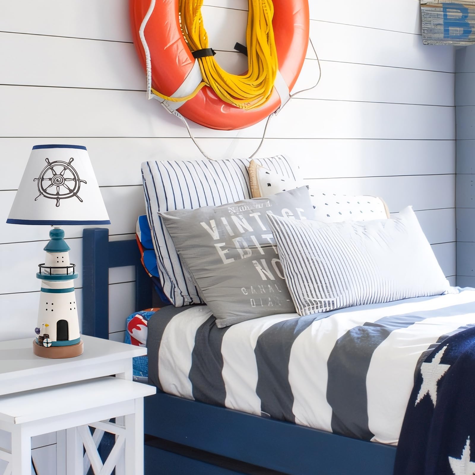 Herbestbay Kids Table Lamp, Adorable 14 Inch Lighthouse Style Kids Desk Lamp, Navy Blue Bedside Lamp Ideal For Kids Bedroom Decor, Includes Led Bulb