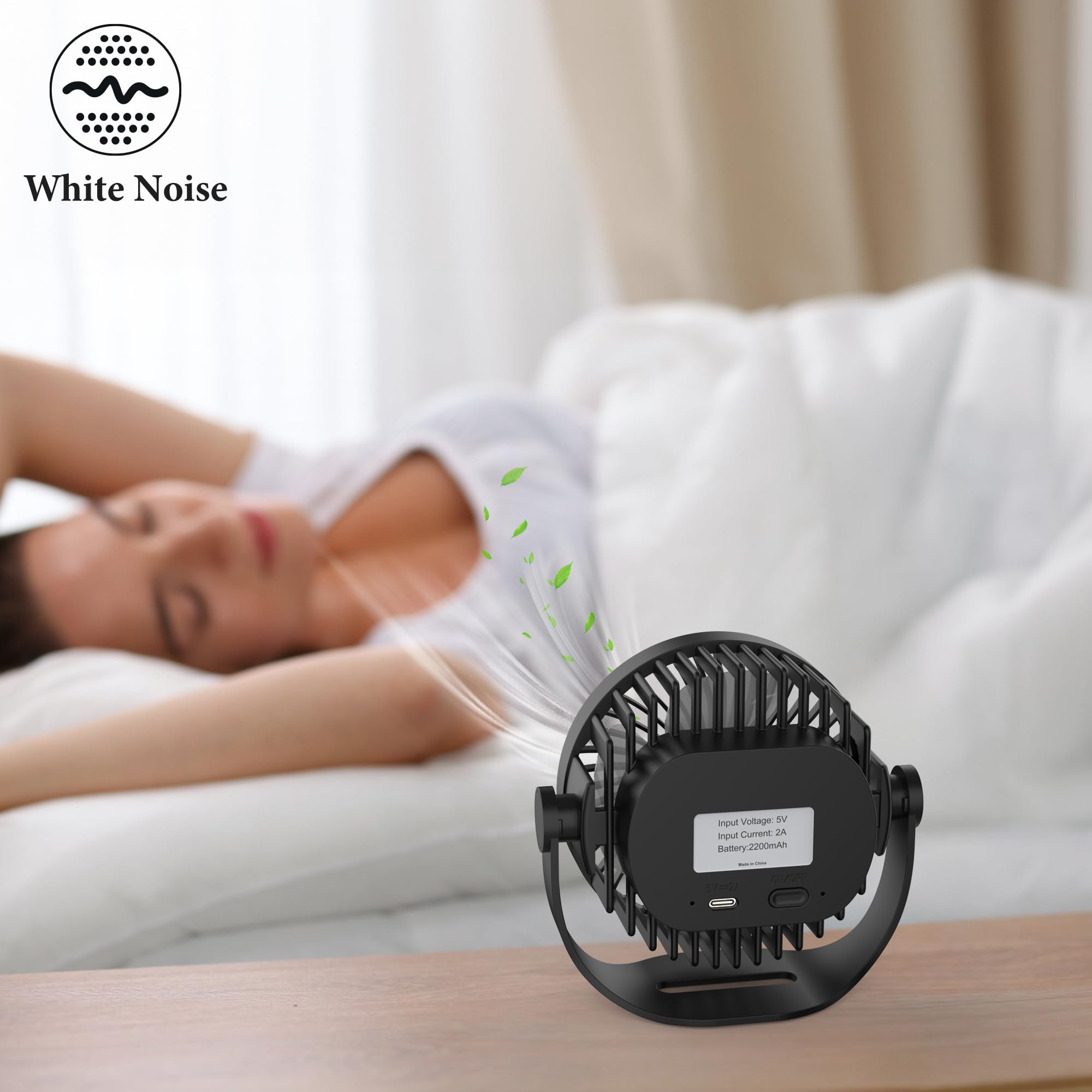 Efluky Usb Small Desk Fan, 3 Speeds Usb Rechargeable Fan Built-In Battery, 360° Adjustment Portable