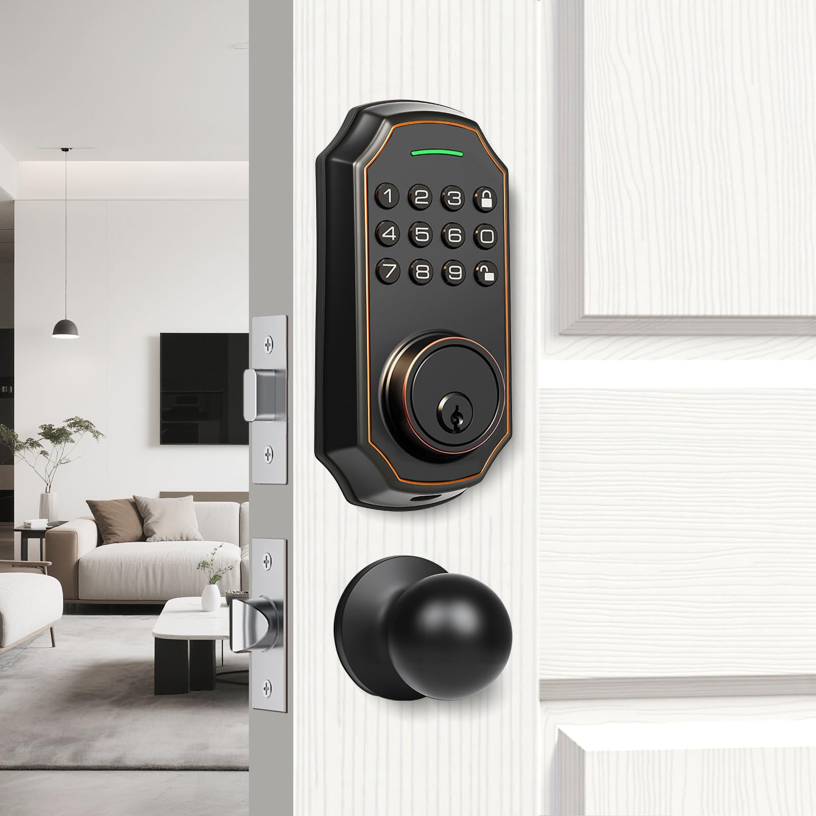 Subpot Smart Keyless Entry Door Lock With 2 Knobs,Front Door Lock Handle Set,Electronic Digital Keypad Deadbolt,Auto Lock,50 User Codes,Voice Prompts,Anti-Peeking Password,Home, Apartment,Satin Nickel