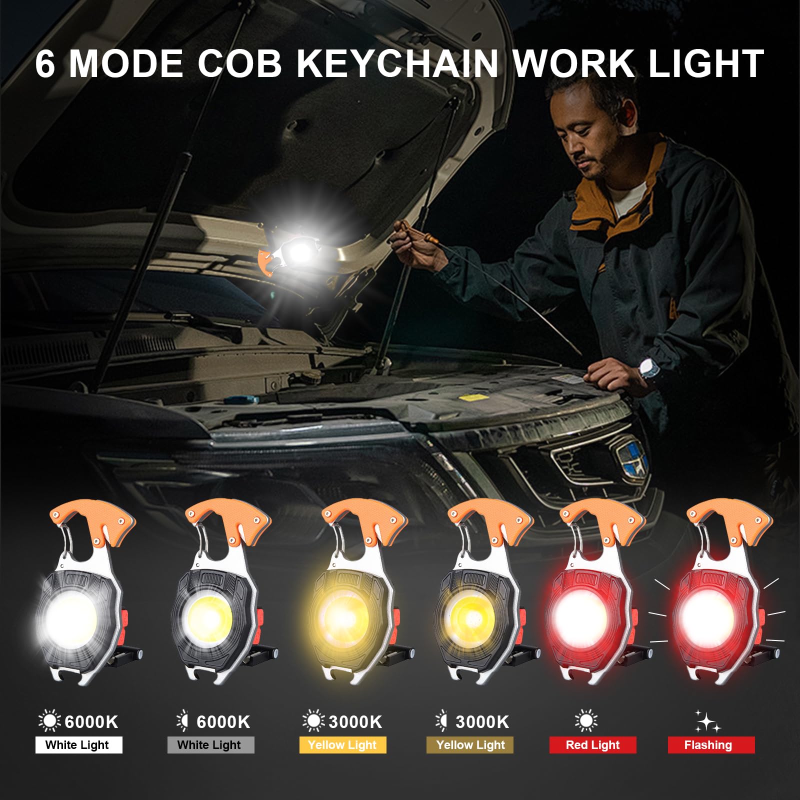 Letour 2 Pack Led Keychain Flashlight, 2000 Lumens Rechargeable Cob Waterproof Portable Led Work Light, 5 Light Modes, Pocket Light With Battery Display