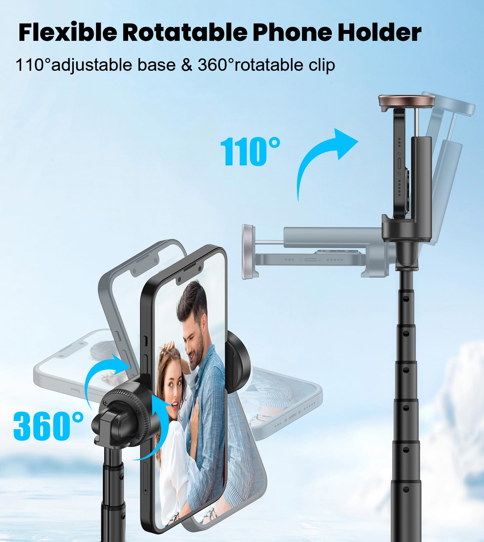 Toneof 60" Selfie Stick Tripod For Video,All-In-1 Extendable Cell Phone Tripod Stand With Integrated Remote,360° Rotate Lightweight & Portable Tripod For 4-7” Iphone/Android/Photo & Video Kits/Travel