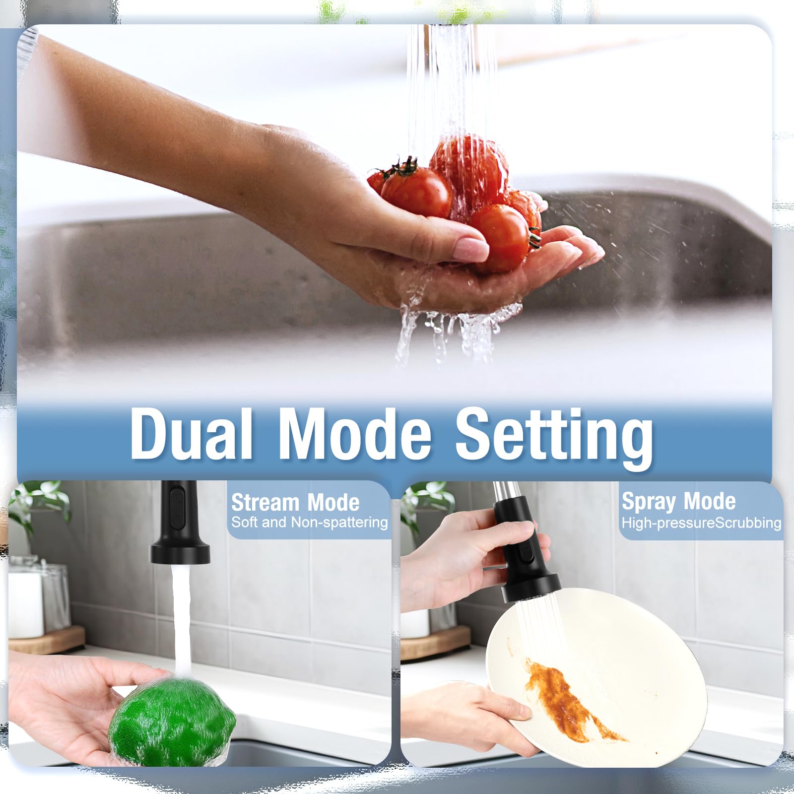 Djs Kitchen Faucets With Pull Down Sprayer Matte Black & Brushed Nickel -【Touchless】 Single Handle 1 Or 3 Holes Spring Kitchen Sink Faucet With Deck Plate For Farmhouse Rv Vessel Basin