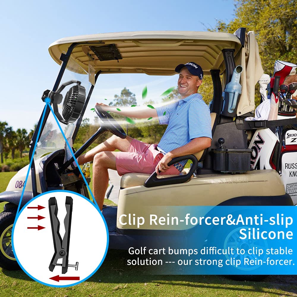 Handfan Golf Cart Fan-10000Mah Portable Strengthen Clip On Fan Rechargeable Battery Operated, 8 Inch
