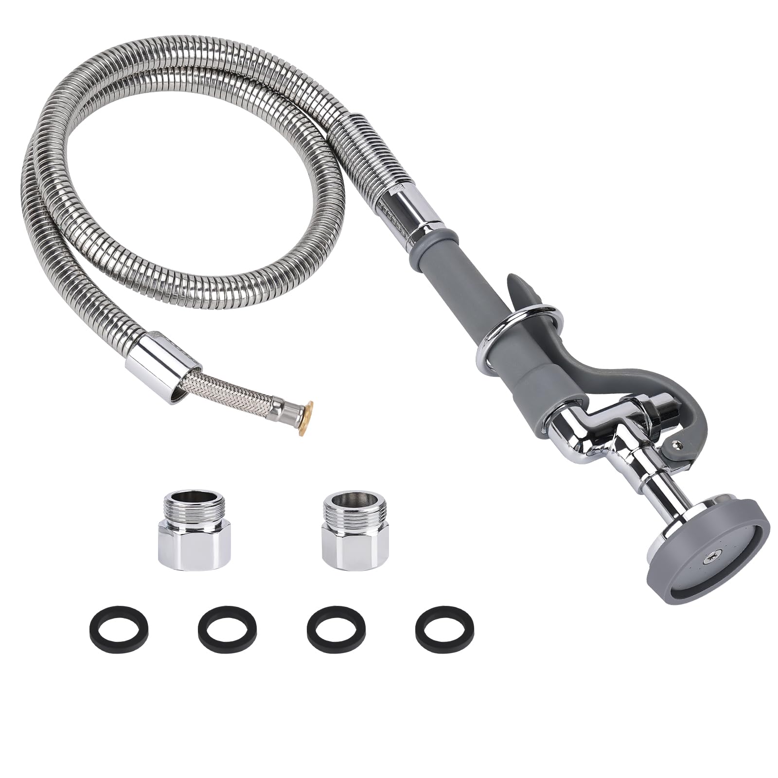 Tber Spray Valve With Pre-Rinse Hose, 38”Flexible Stainless Steel Hose With High Pressure Gray Pre Rinse Sprayer Nozzle Head Assembly Kit For Commercial Restaurant Industrial Kitchen Faucet