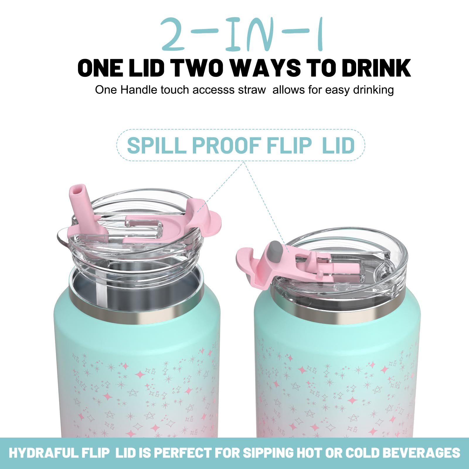Hydraful 64 Oz Tumbler With Handle And Straw - 100% Leak-Proof - Insulated Cup Reusable Stainless