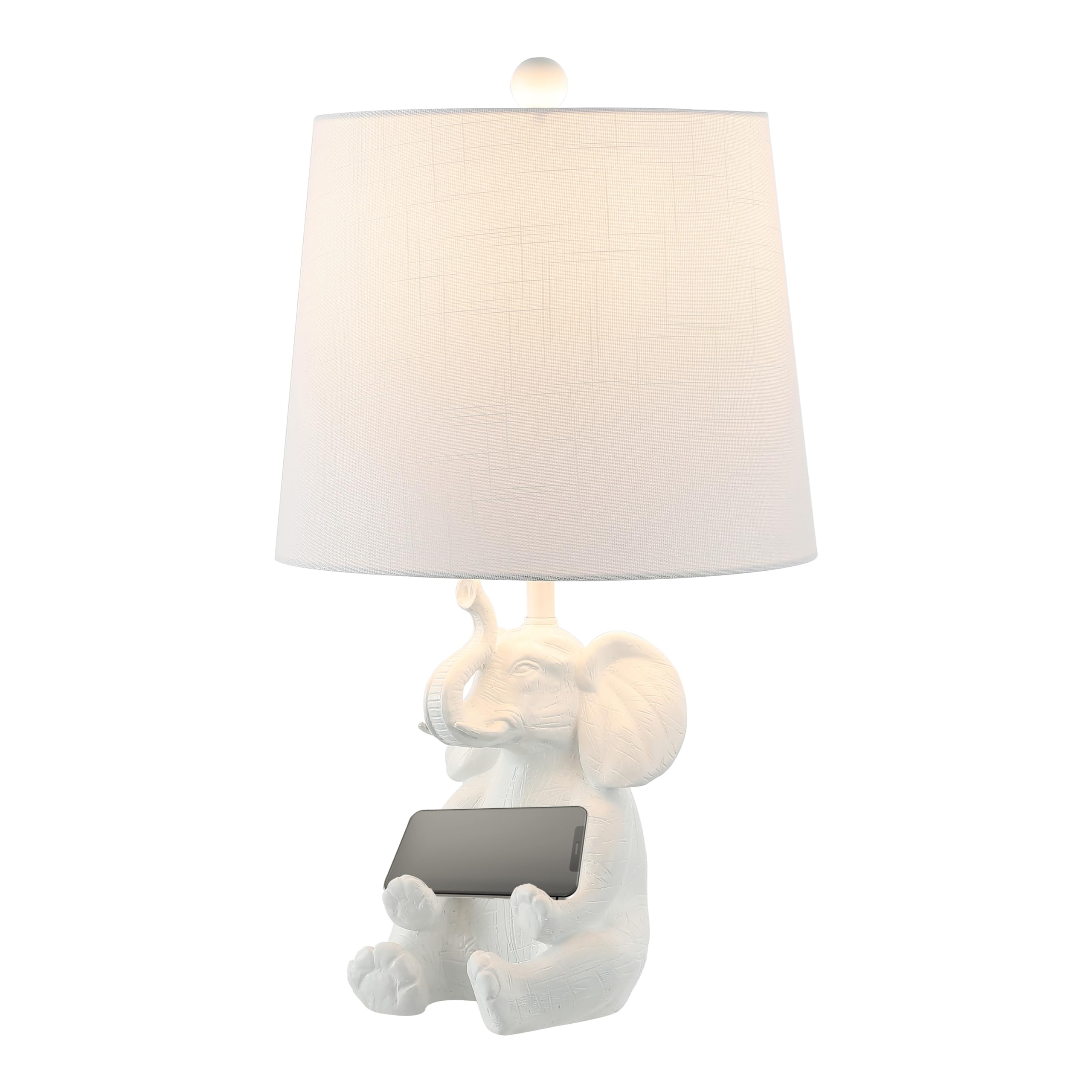 Jonathan Y Jyl4060A Kairi 21" Modern Shabby Chic Resin/Iron Happy Elephant Led Kids' Table Lamp With Phone Stand, White, For Living Room, Bedroom