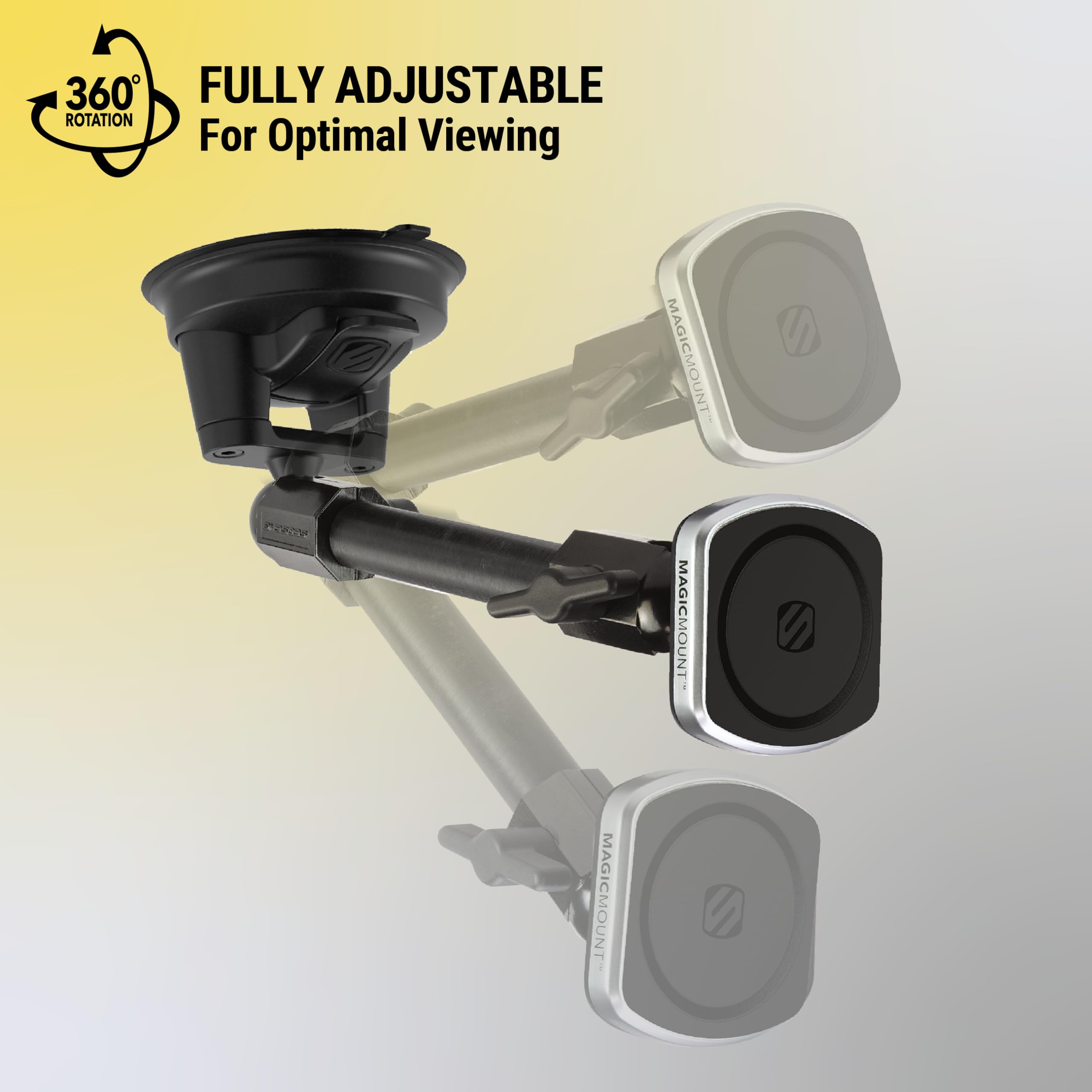 Scosche Mp2Wd2Hd Magicmount Pro2 Xl Heavy Duty, Strong Suction Cup Cell Phone Mount With Long Arm Windshield/Dashboard Phone Holder And Anti-Shake Stabilizer For Iphone, Android, Tablet, Car, Truck