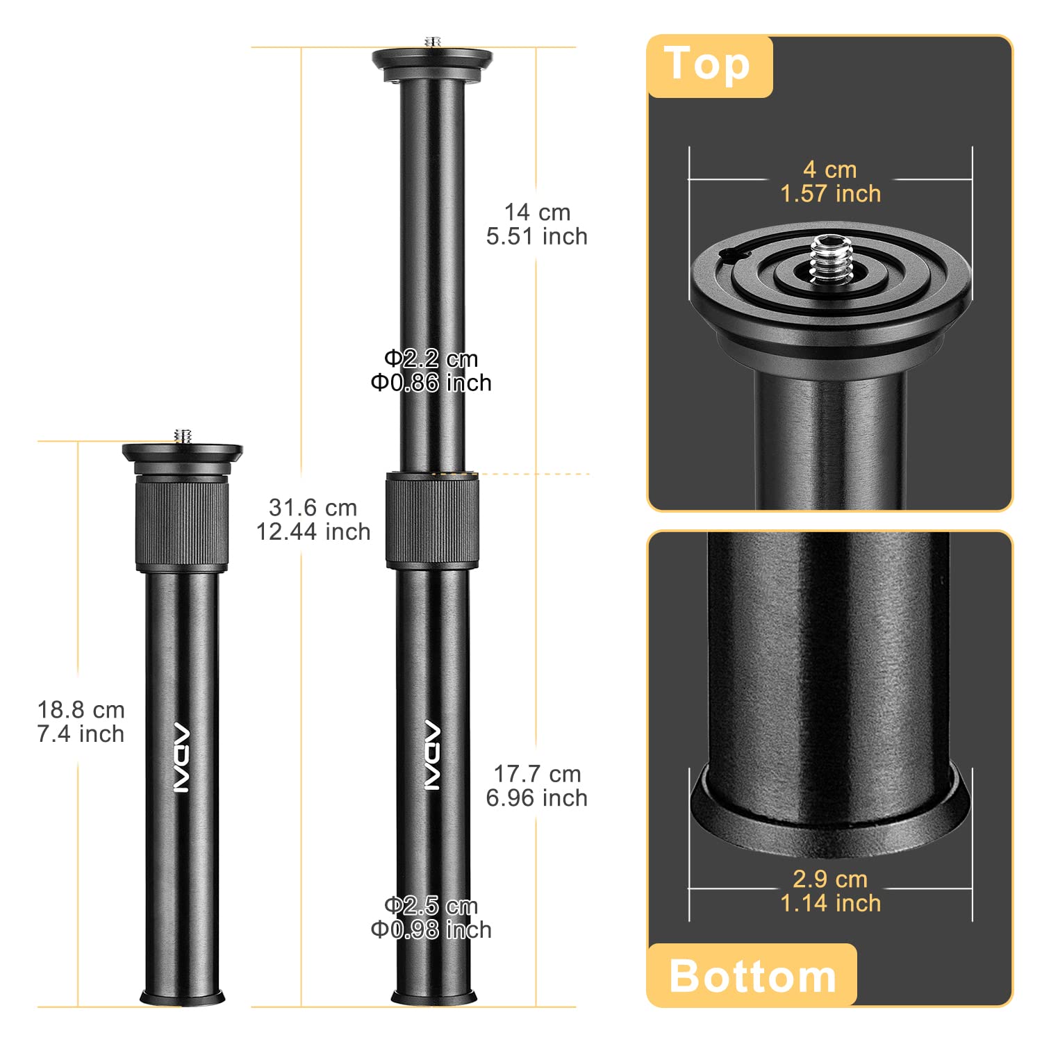 Adai Gimbal Extension Pole Aluminum Alloy Bar 1/4" Universal Rod Compatible With Dji Ronin S,Ronin Sc,Osmo Mobile 3, Om 4,Zhiyun Crane 2 V2 Stabilizer Dslr Camera