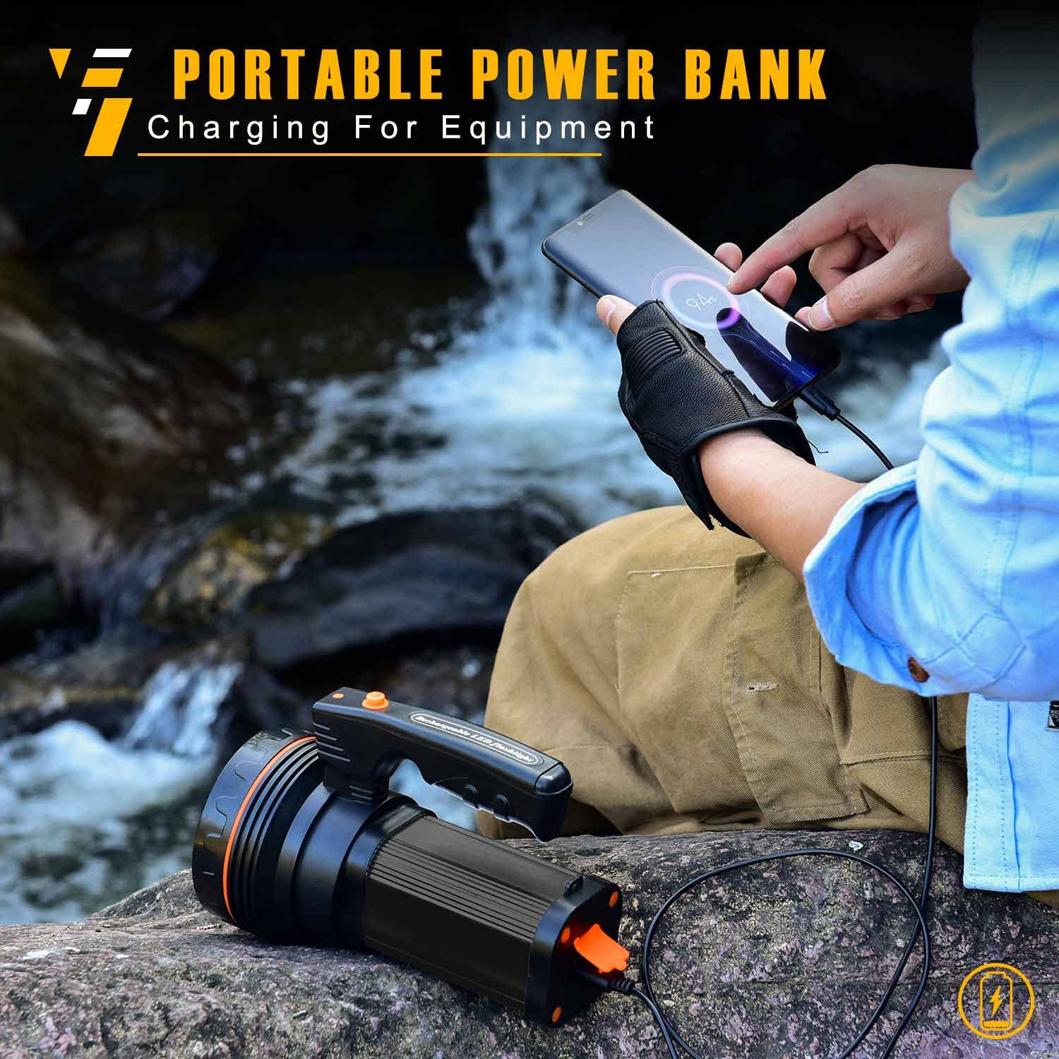 Csndice Flashlights High Lumens Rechargeable,8000Lm Spotlight Flashlight,Ip65 Waterproof Rechargeable Flashlight,Linterna Recargable 6000Mah Long Lasting For Camping,Boat,Walking,Farm.(Black)