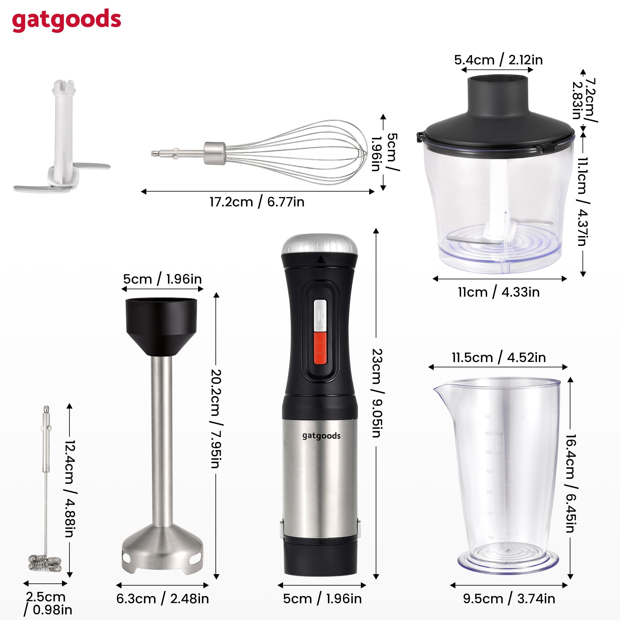 Gatgoods Immersion Blender Corded Hand Blender With Variable Speed, Turbo Mode & Attachments For Whisking, Chopping, Frothering, Pureeing & Emulsions