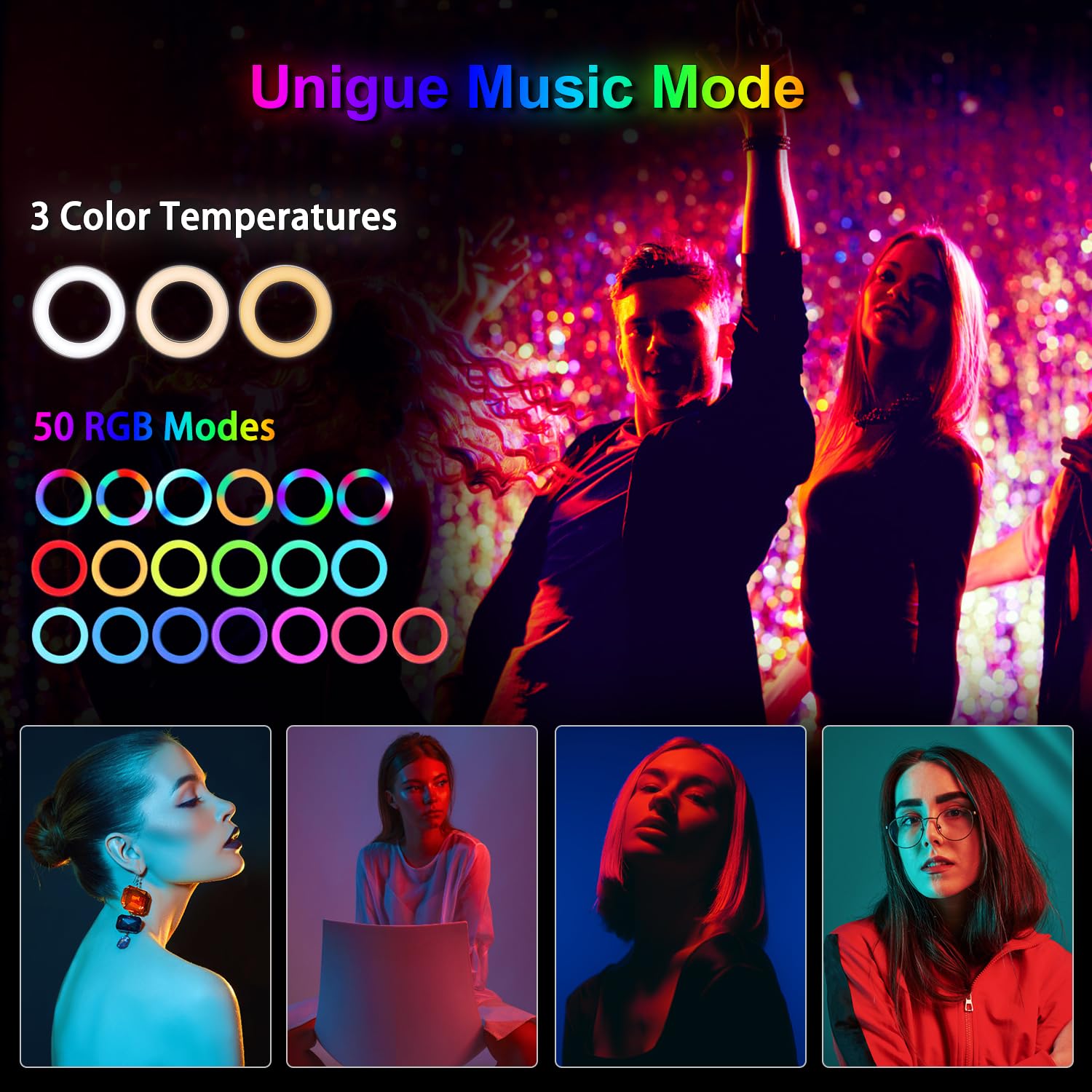 Senwow 10.2" Selfie Ring Light With Stand, Overhead Camera Mount With Phone Holder For Desk, 12 Dimming Levels, 53 Color Modes, Stepless Dimmable/Speed Led Ring Light For Live Stream,Make Up,Youtube,Tiktok