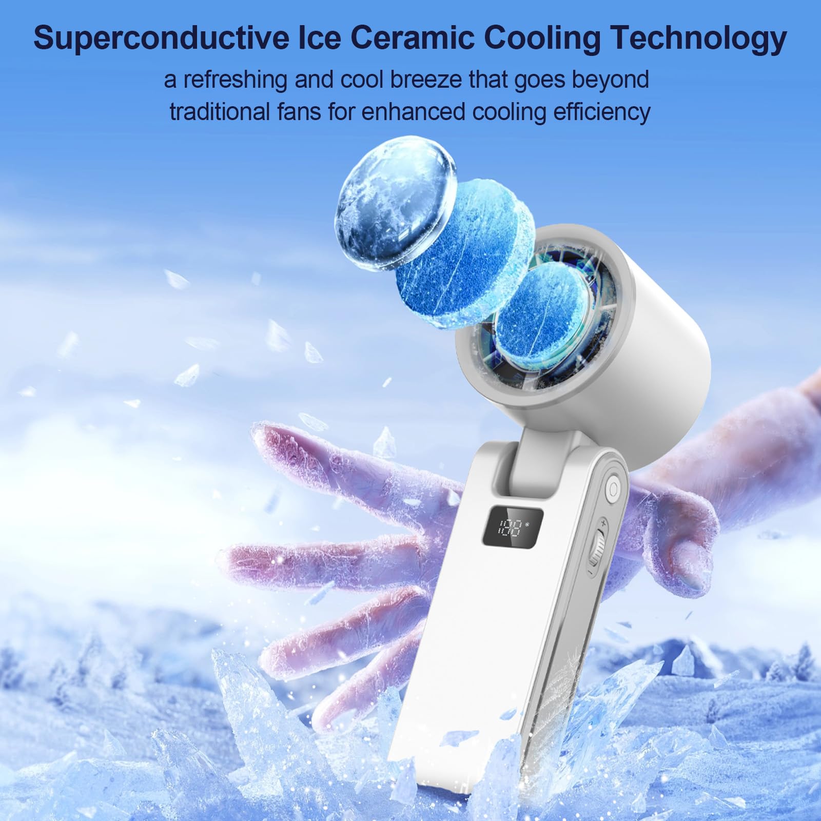 Portable Handheld Turbo Fan, Dual-Model 100 Gear Wind Foldable Personal Hand Fan Support Cold Air