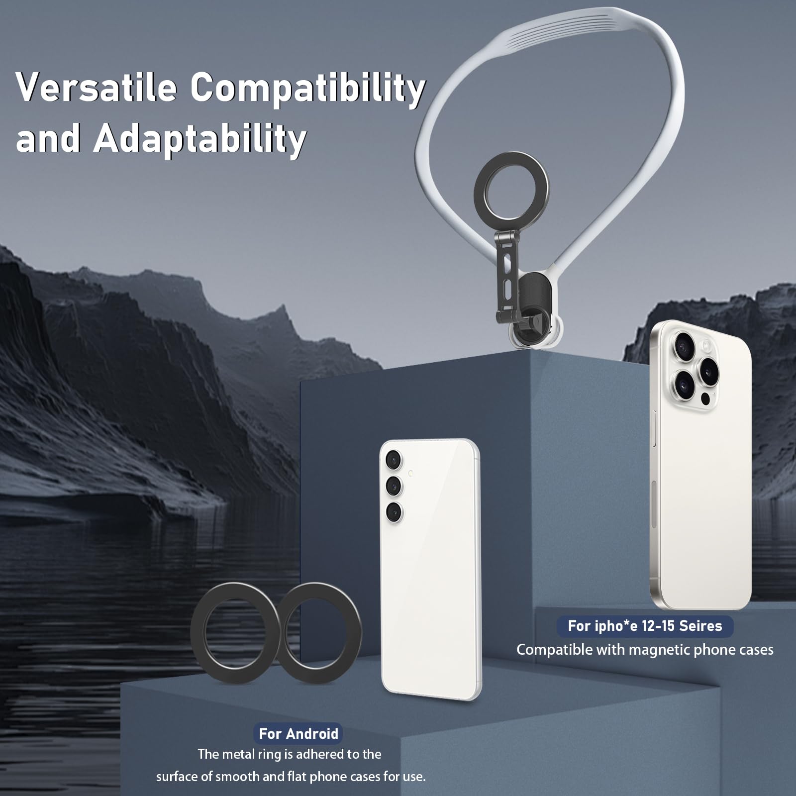 Sxau Magnetic Neck Mount For Phones, Hands- Magnetic Neck Cell Phone Holder For Iphone 15/14/13/12 Series And Android Phones (Grey), Mnh-003