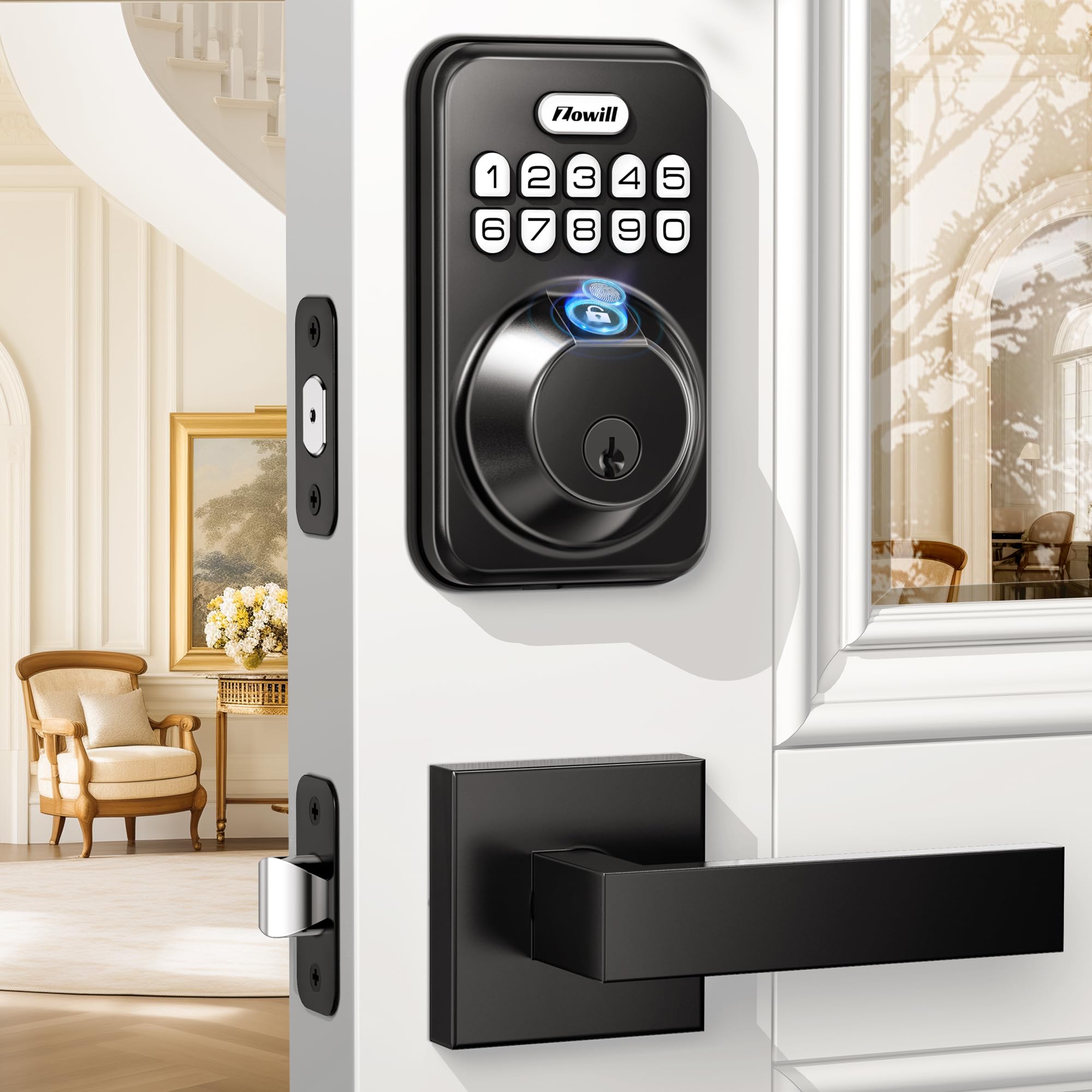 Zowill Fingerprint Door Lock, Keypad Door Lock With 2 Handles, Keyless Entry, Auto Lock, Anti-Peeping Password, Electronic Deadbolt, Front Door Handle Sets For Homes, Apartments, Easy To Install