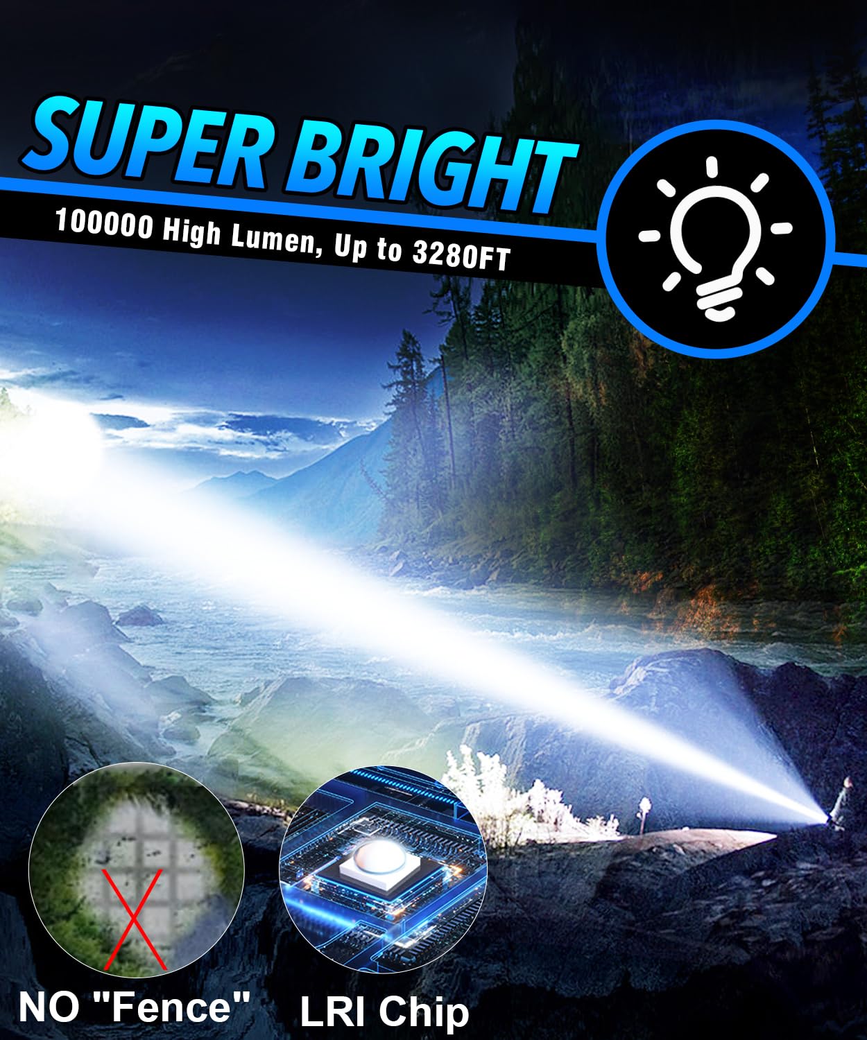 Vnina Flashlights High Lumens Rechargeable Usb C Flash Light, Super Bright Led Flashlight With 100,000 Lumens, Long Beam 3280Ft, Ipx5 Waterproof Tactical Flashlight Powerful For Emergency, Camping
