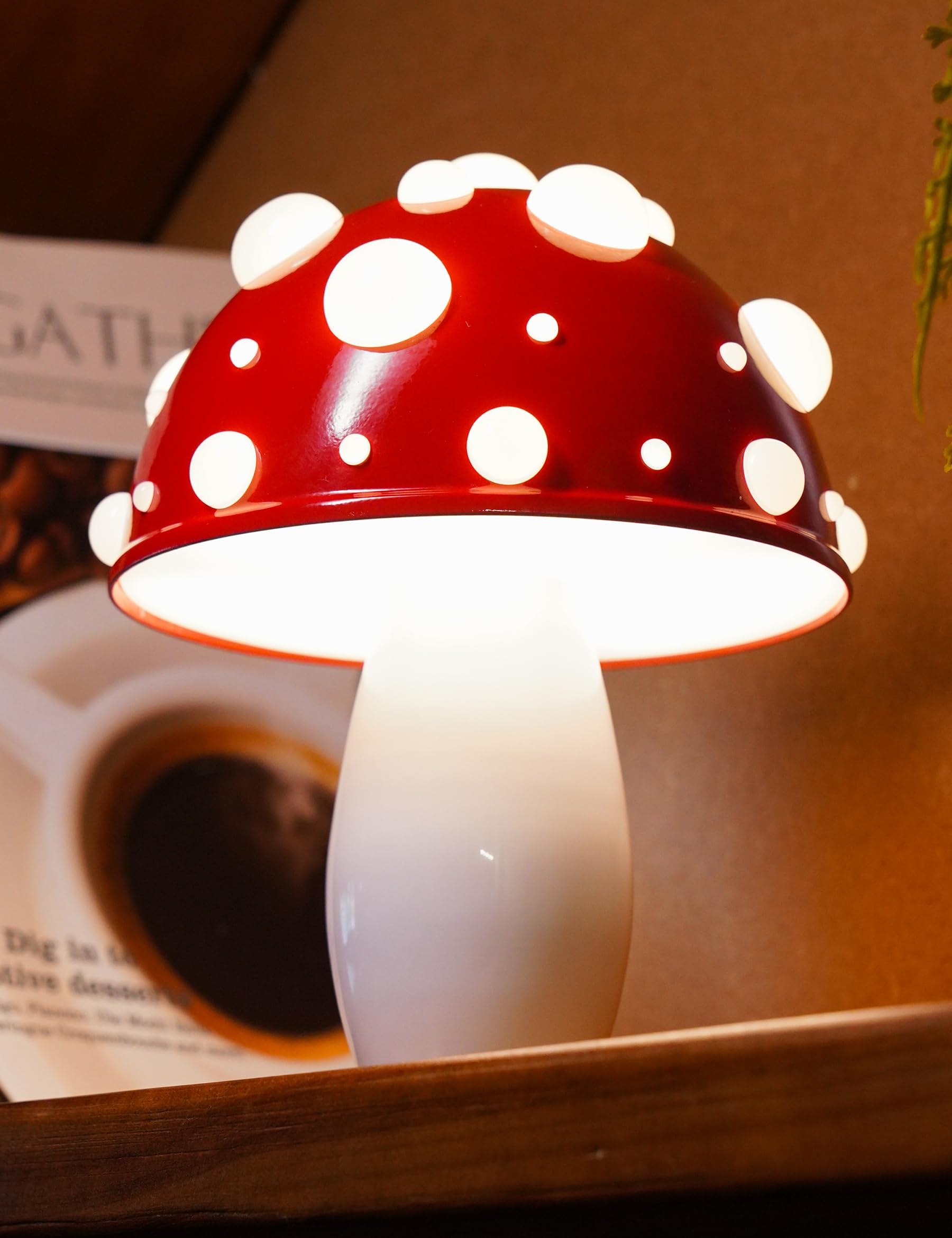 Nihome Mushroom Led Table Lamp, Adjustable Warm & White Lighting Child-Safe Touch-Controlled Brightness For Bedroom, Living Room & Office Decor, Includes 2 Bulbs For Customizable Ambiance (White Base)