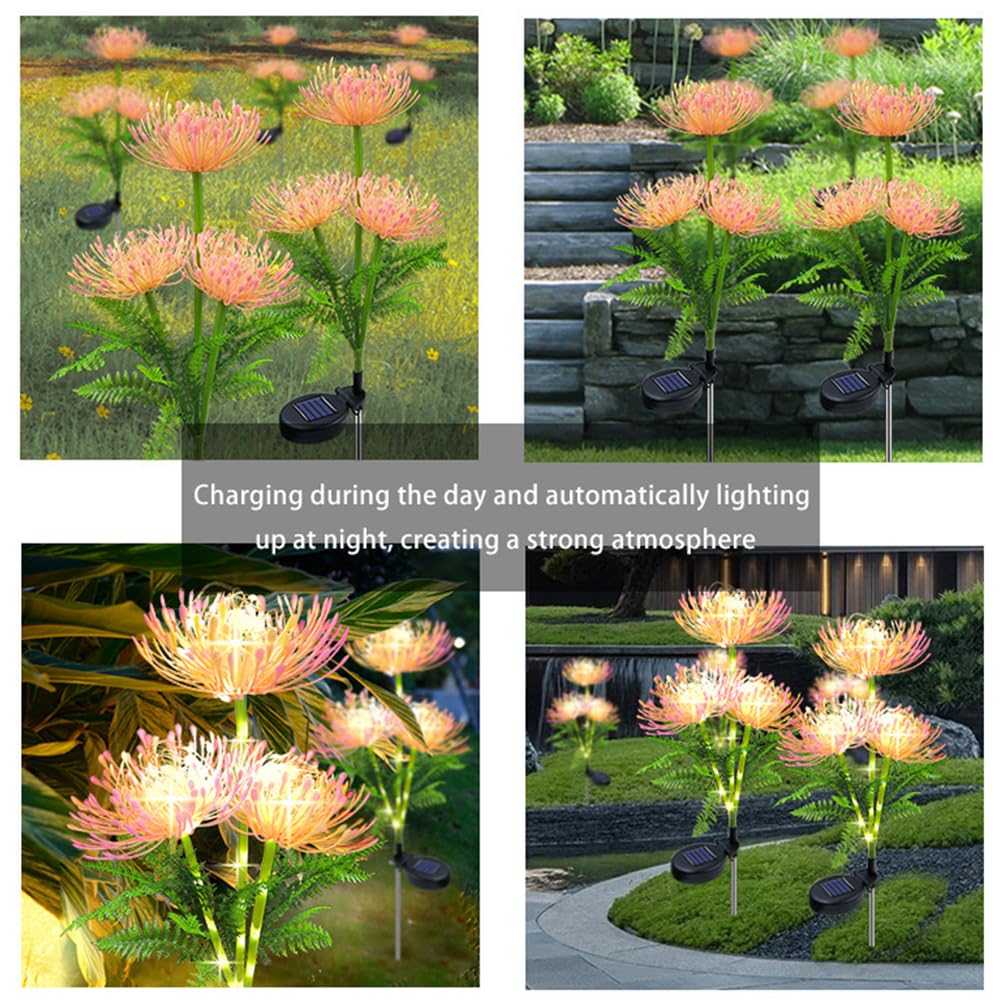 Guocheng 2Pack Solar Flower Lamps Outdoor Garden, 6-Flowers Red Magic Lily Landscape Lights Waterproof Solar Stake Garden Light For Courtyard Pathway Lawn Decor(Pink)