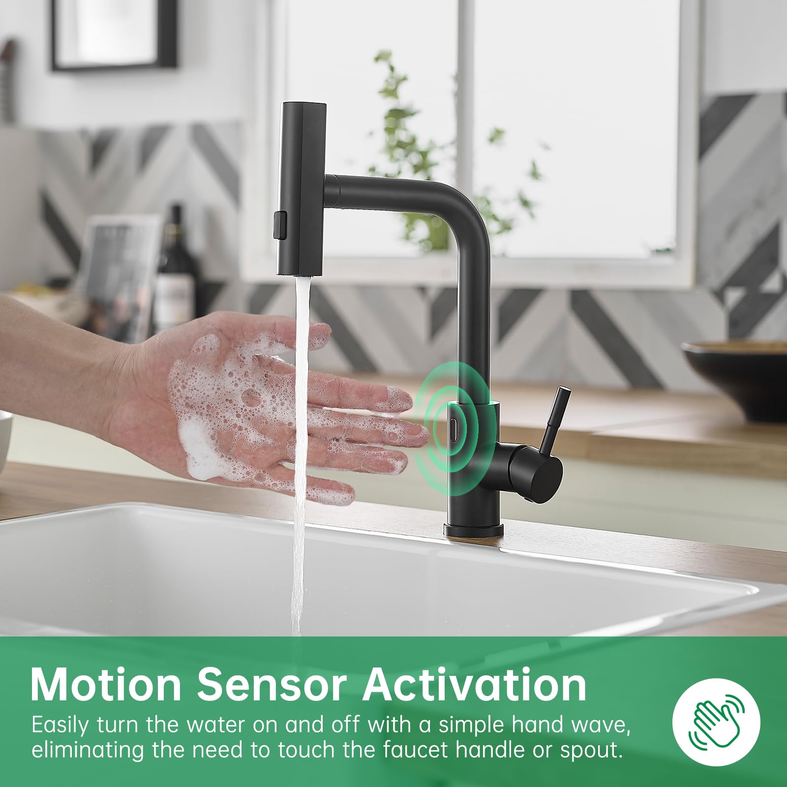 Cenosa Touchless Kitchen Faucet Motion Sensor Hands  Single Handle Kitchen Sink Faucet With Pull Down Sprayer Matte Black