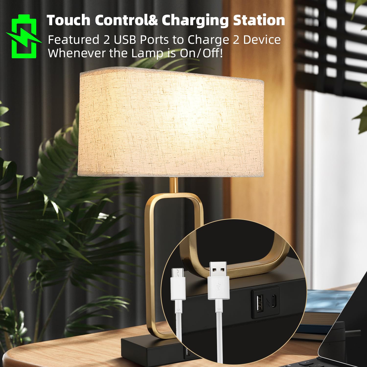 Ruhaieba Bedside Table Lamps Set Of 2 - Touch Gold Lamps For Night Stand, 3-Way Dimmable Bedroom Lamp For Living Room Office Reading(3000K Led Bulb Included)