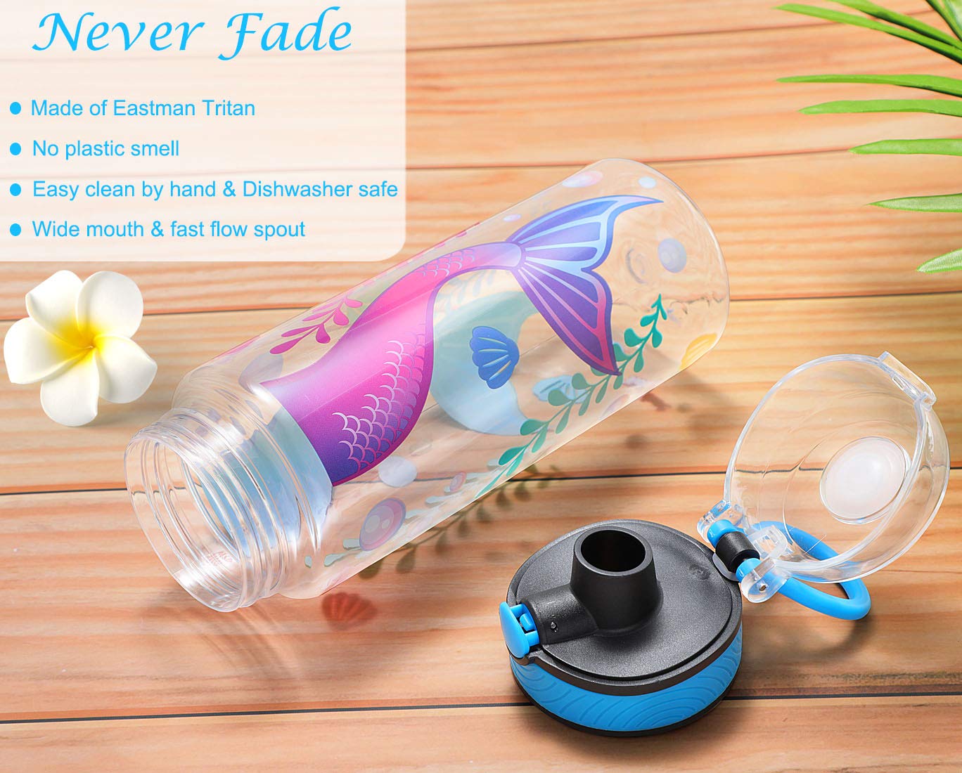 Cute Water Bottle For School Kids Girls, Tritan & Leak Proof & Easy Clean & Carry Handle