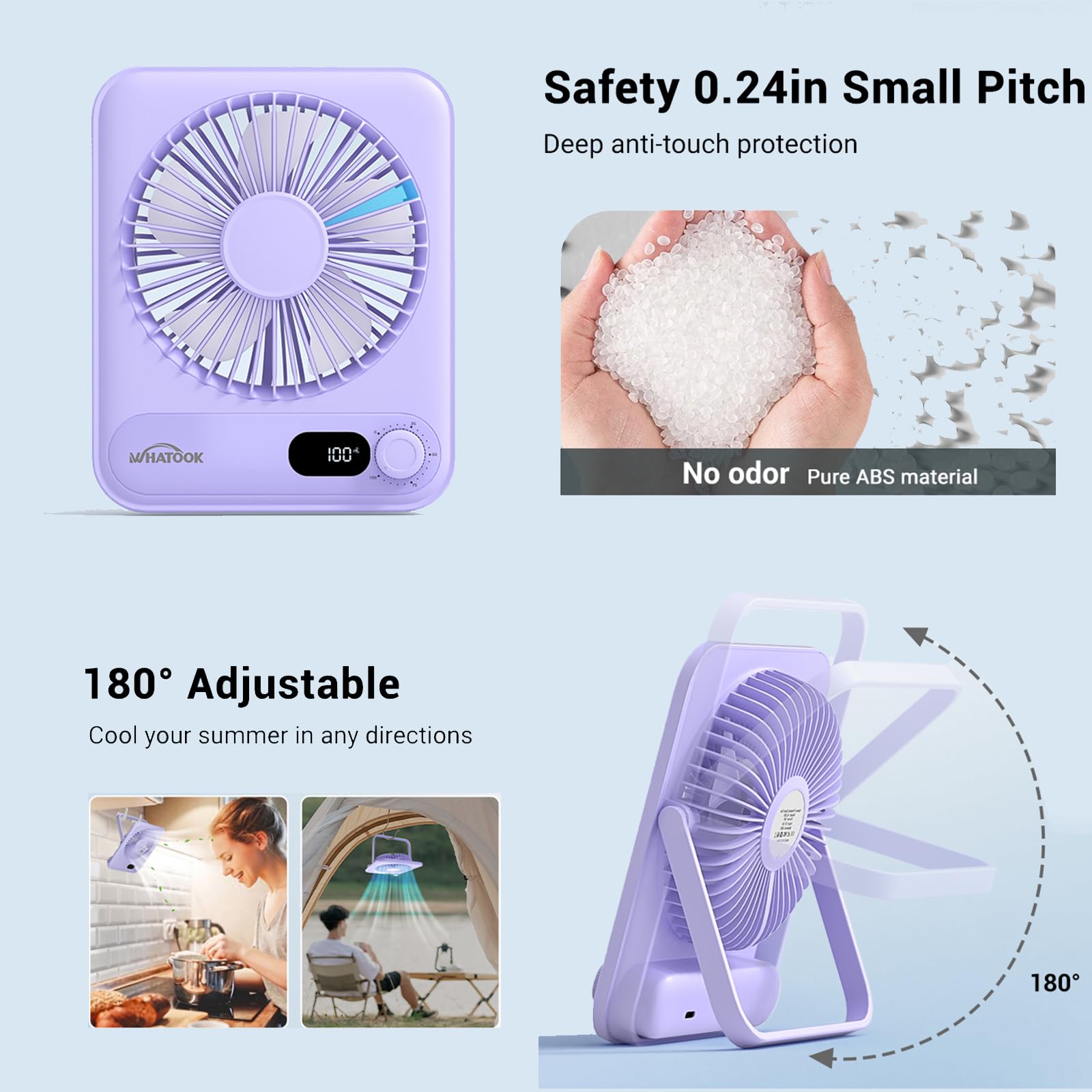 Small Desk Fan Personal Fans: 2000Mah 10 Hours Battery Office Quiet Mini Desktop Fan Portable