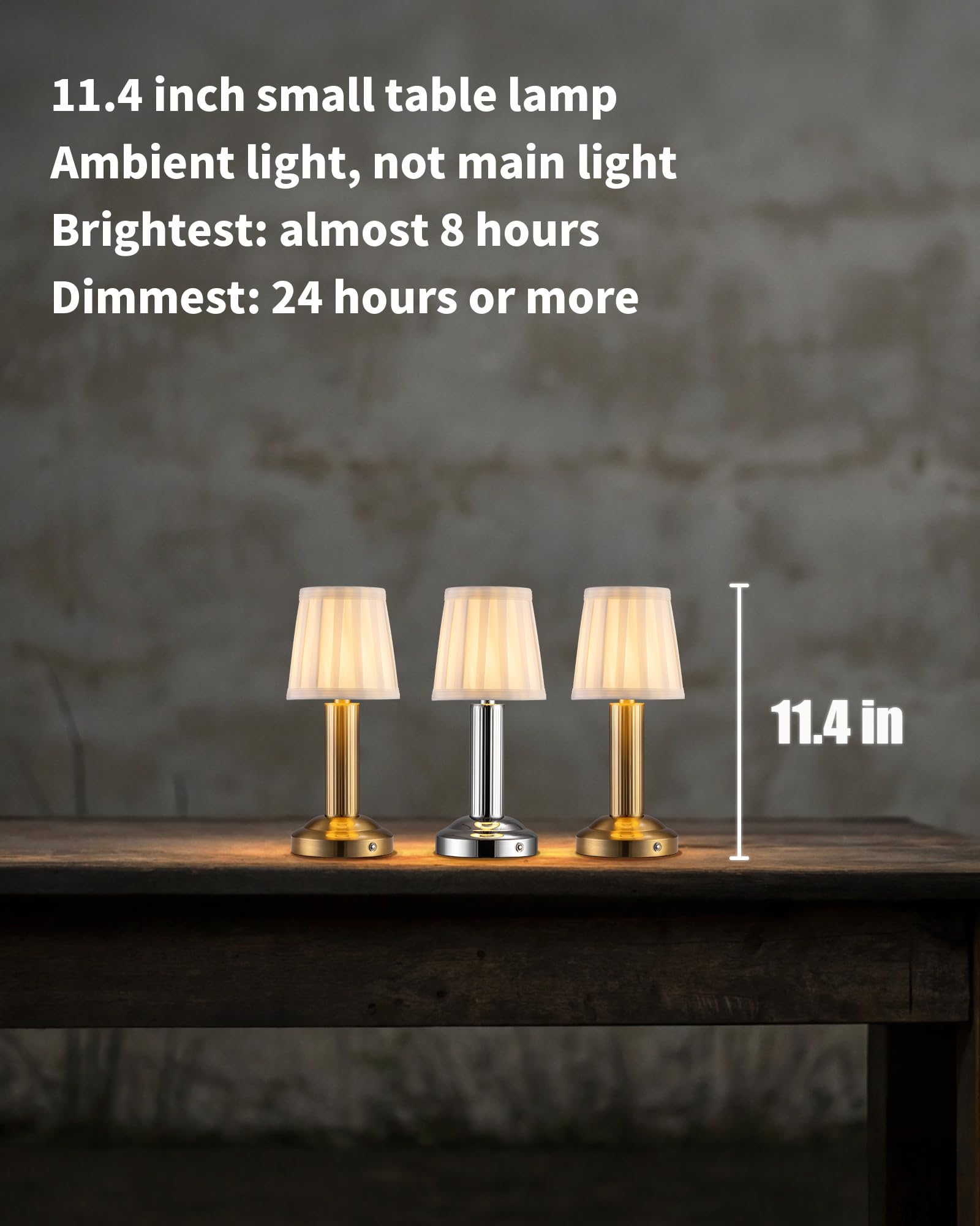 Newsee Mini Cordless Table Lamp 2 Pack - 11.4" Stepless Dimmable Touch Lamp With Fabric Shade, Small Led Lamps, 4000Mah Rechargeable Battery Operated Lamps For Dinning Room, Bedroom, Bar (Gold)