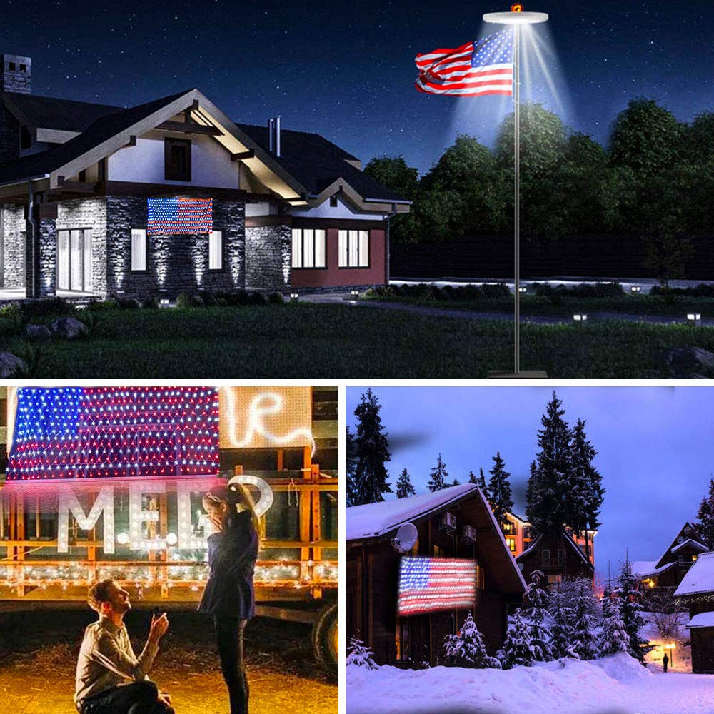 Realization American Advanced Flag Lights, 420 Led Solar String Lights, Waterproof Led Flag Net Light Of The United States For Yard, Garden Decoration, Festival, Holiday, Party Decoration, Christmas Decorations