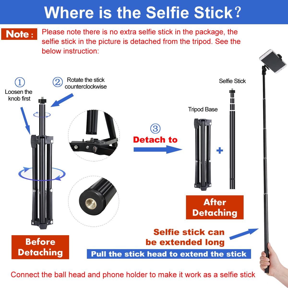 Dayleer Selfie Stick Tripod, 62 Inch Extendable Detachable Selfie Stick Tripod Stand With Remote For Iphone 15 14 13 12 Pro Max Samsung Galaxy S23 S22 S21