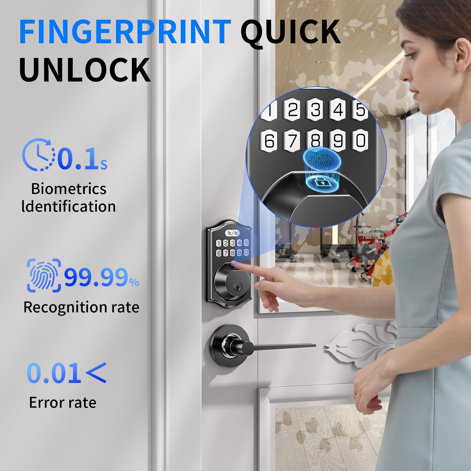 Lcwzsa Keyless Entry Door Lock Deadbolt With Handle Set- Front Door Fingerprint Smart Locks With 2 Lever Handles-Electronic Keypad Code Deadbolt -App Control, Digital Password,Auto Lock,Easy To Install