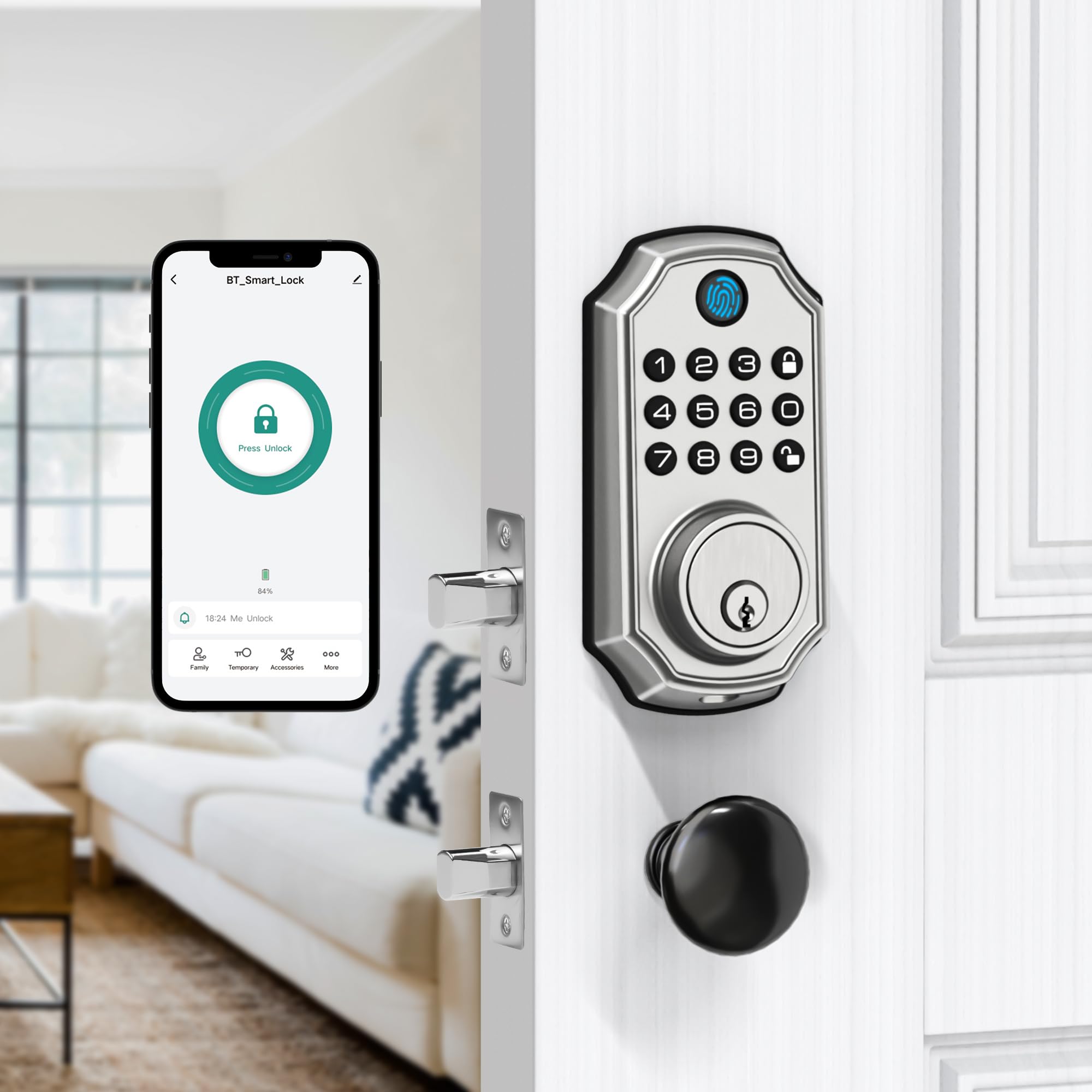 Lock&Solver Keyless Entry Door Lock, Smart Lock For Front Door, Keypad Fingerprint Doorlock, App Remote Control, One-Time Code, Auto Lock, Easy Installation With Video Guide, Rust-Resistant Zinc
