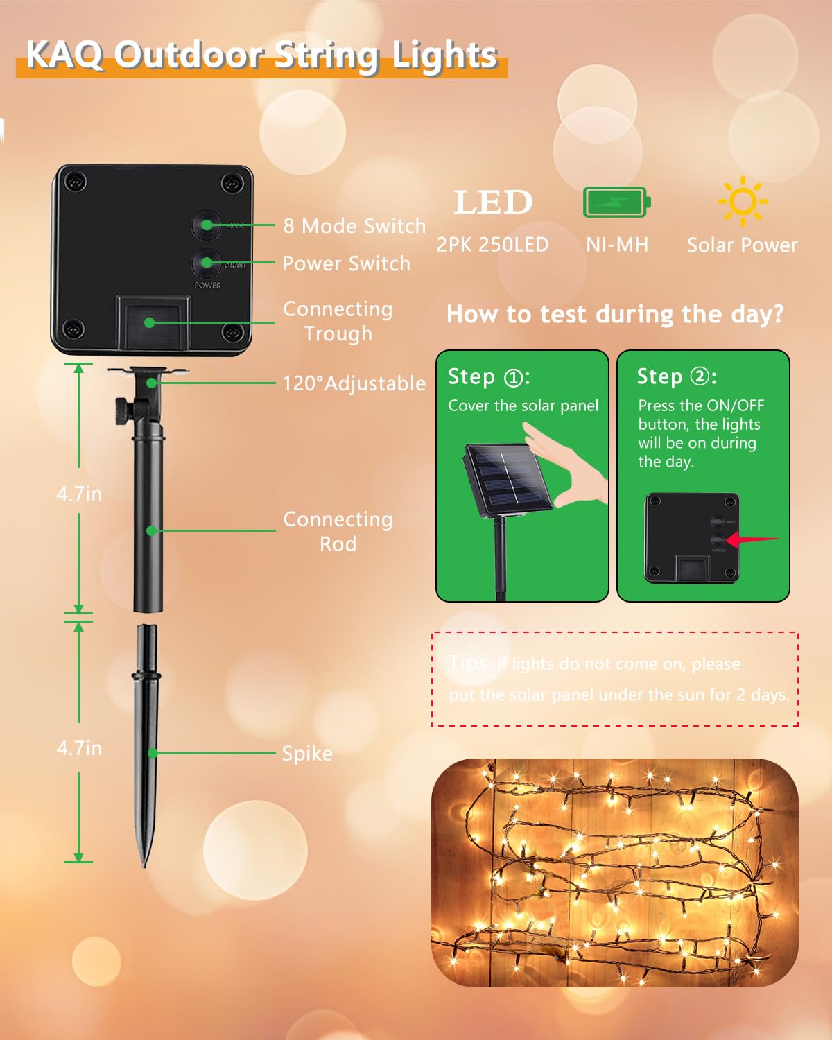 Kaq  Solar String Lights For Outside 2 Pack Total 180Ft 500Led String Lights Outdoor With 8 Modes, Ip65 Waterproof Outdoor Solar Twinkle Lights, Garden Tree Party Christmas Decorations, Warm White