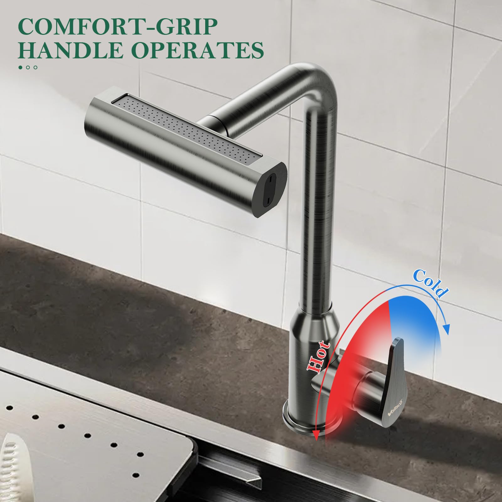 Vallisco Waterfall Kitchen Faucet With Pull Down Sprayer, 4 Modes Function Sprayer Single Handle Sink Faucet，360° Rotatable Kitchen Sink Faucet Easy Installation Commercial Modern Faucets For Kitchen