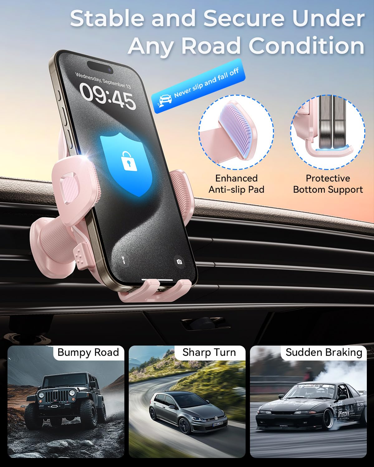 Mrglas   Phone Holders For Your Car With  Metal Hook Clip, Handy Air Vent Cell Phone Car Mount [One Hand Operation], Universal Automobile Cradle For Iphone Android And All Smartphones