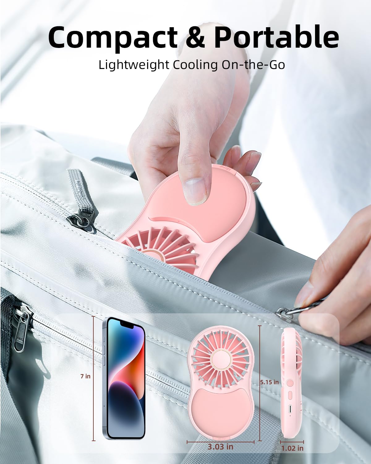 Frsara Portable Handheld Face Fan - 3-Speed, Usb-C Rechargeable Travel Fan, Ideal For Women, Pink