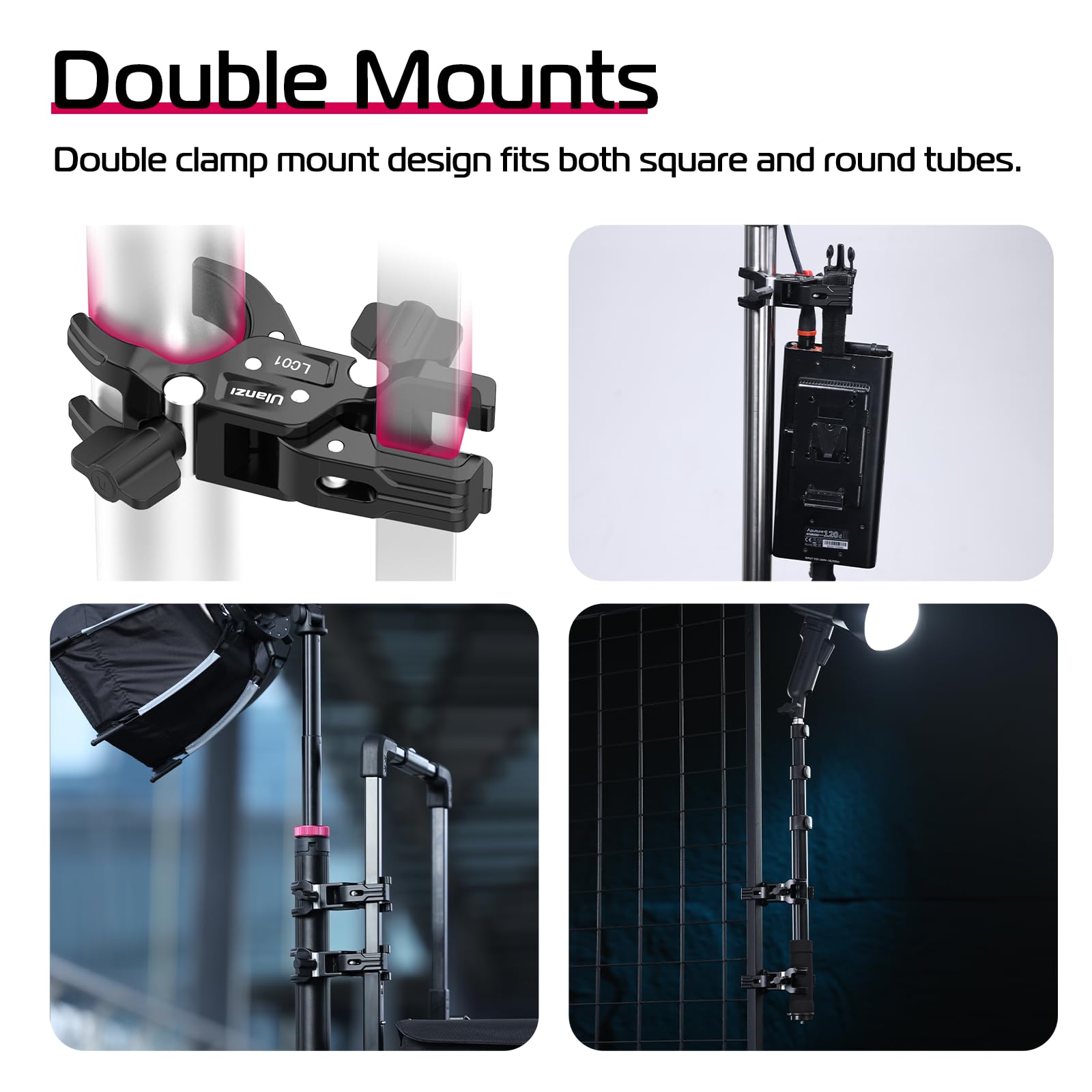 Ulanzi Super Clamp Mount For Light Stand Double Camera Clamp Mount Monitor Magic Arm Adapter Thread For Photo Studio, Photography Reflector, Cross Bars
