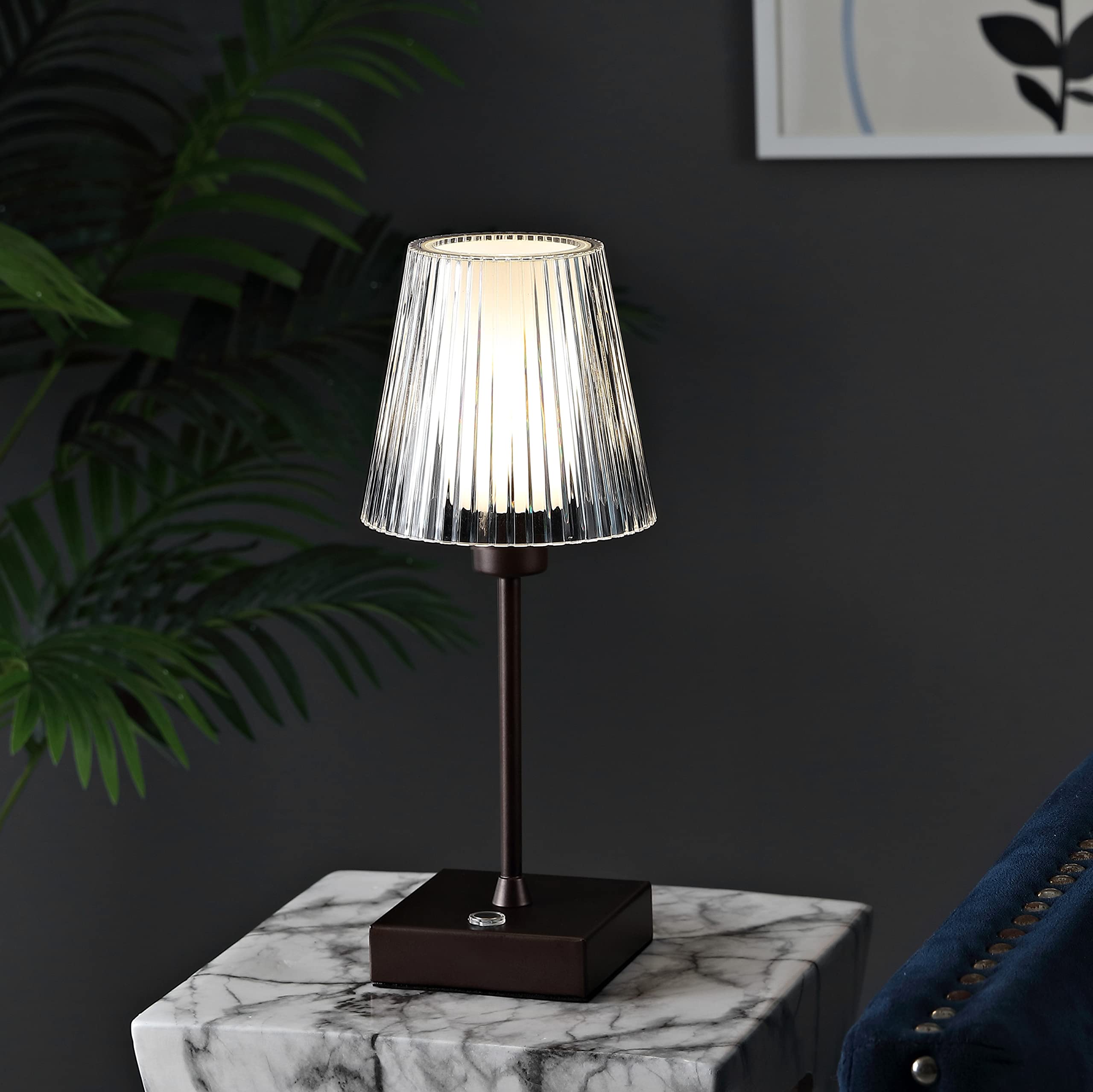 Jonathan Y Jyl7225A Oscar 12.5" Modern Industrial Rechargeable/Cordless Portable Iron/Acrylic Integrated Led Table Lamp, Ribbed Shade, Contemporary Bedside Desk Nightstand Lamp, Oil Rubbed Bronze