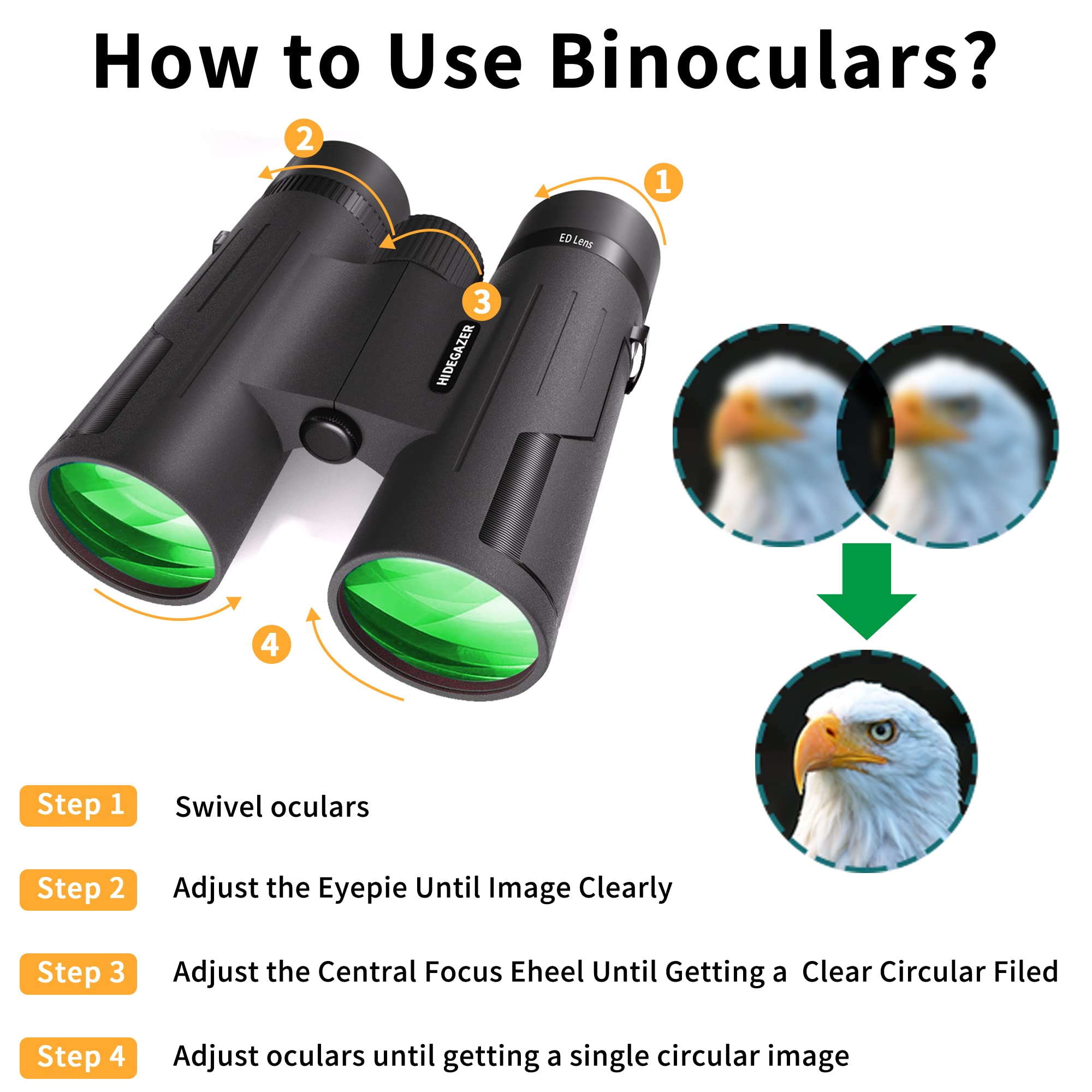 Hidegazer Binoculars For Adults And Kids, Compact Binoculars High Powered,Large View Binoculars Low Light Night Vision，Hunting Binoculars For Birds Watching,Sightseeing,Travel,Concert,Outdoor Sports