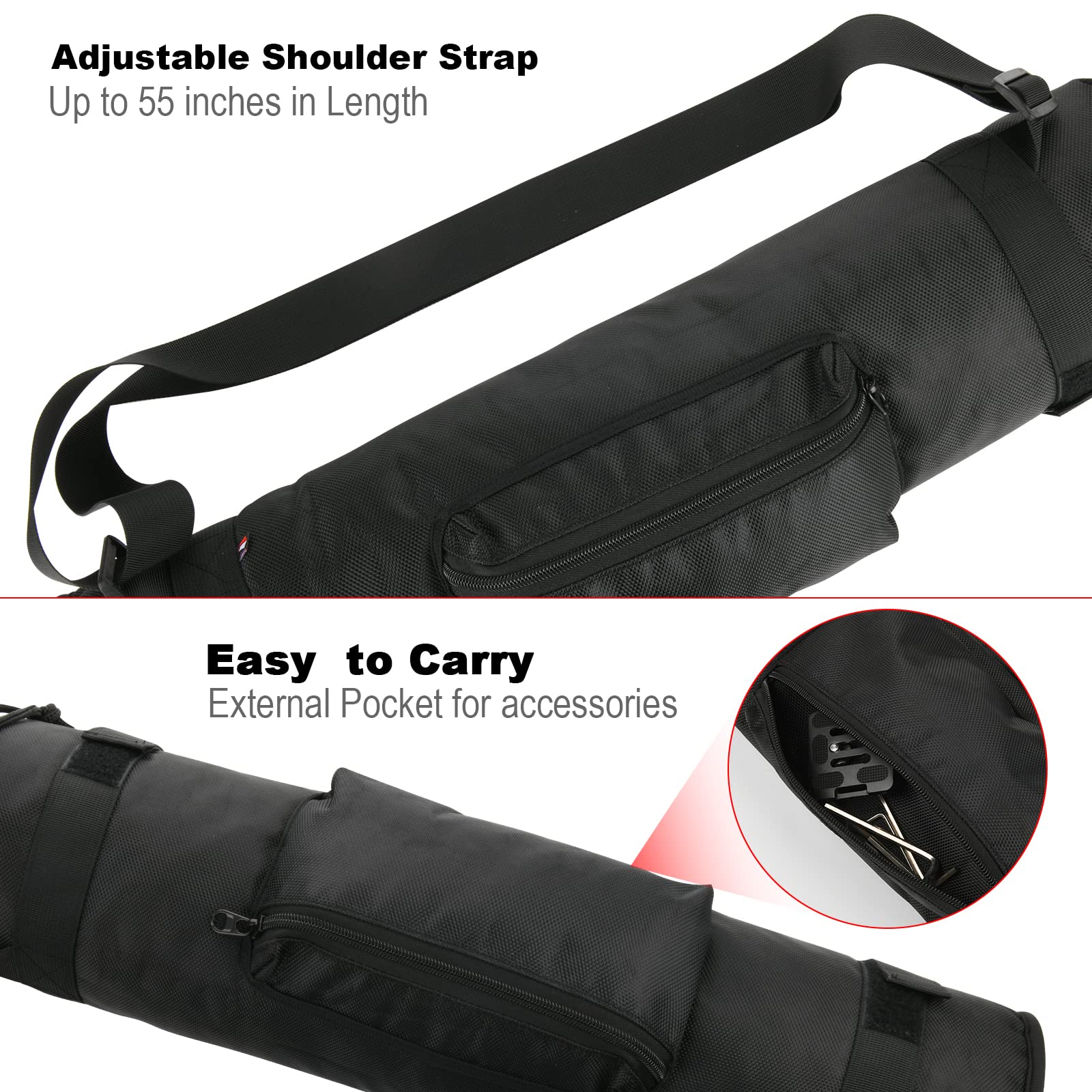 Txesign Tripod Carrying Case Bag 24” Compatible With Basics Gitzo Manfrotto Tripod Travel Bag Heavy Duty Nylon Bag, Camera Tripod Bag With Outer Pocket, For Tripod, Light Stands, Monopod, Mic Stand