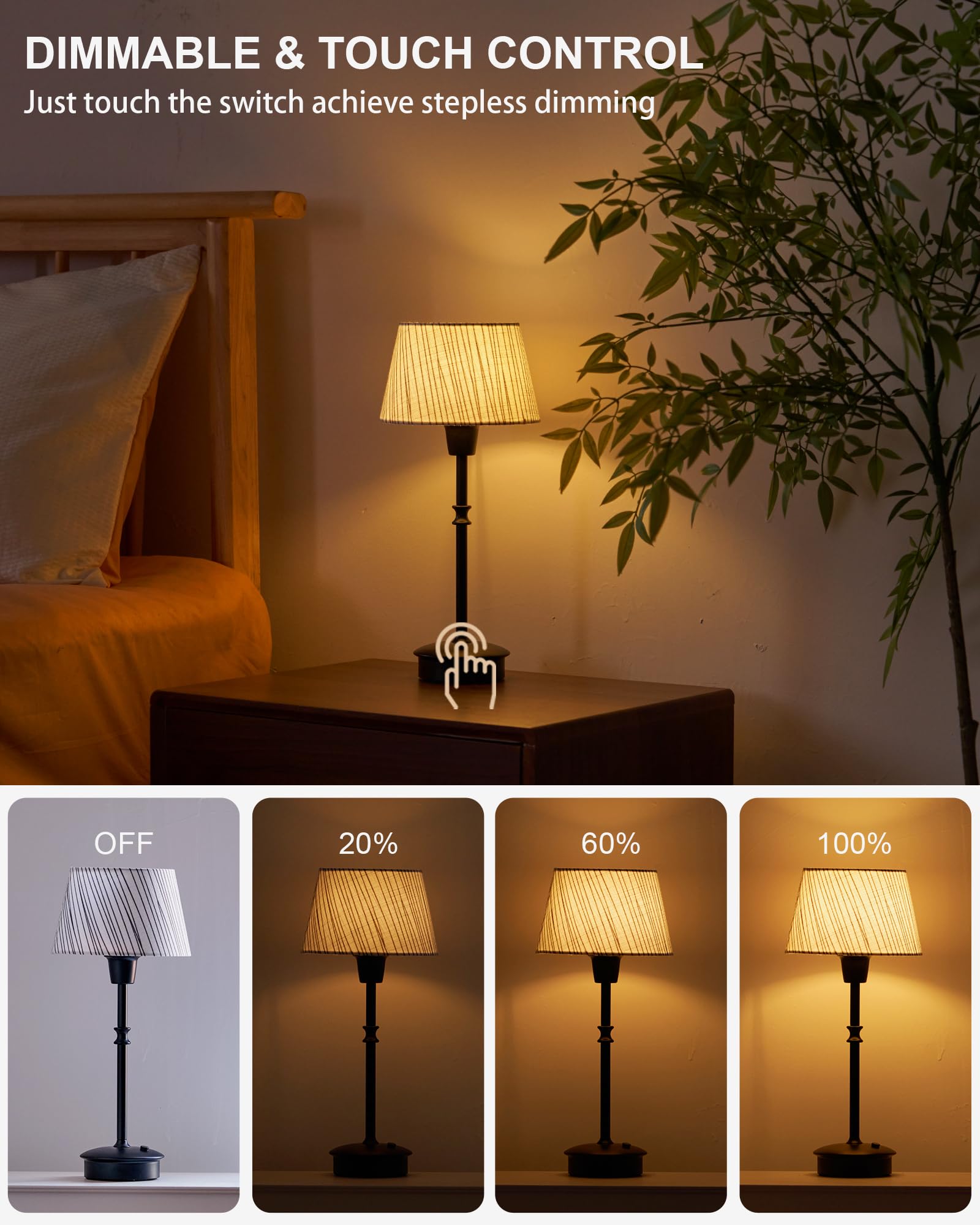 Depecal Rechargeable Cordless Table Lamp, 5200Mah Portable Small Battery Operated Lamp, 13" Dimmable Touch Bedside Night Light, Warm Ambient Lighting For Restaurant Bar Dining Patio Side End Table Kitchen