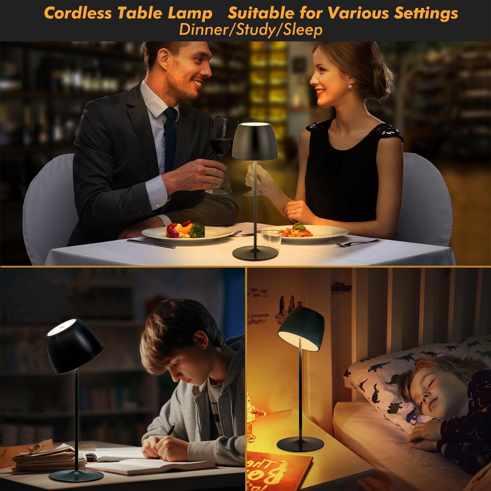 Mycozy 2 Pack Cordless Table Lamp, 7 Lighting Modes, Rechargeable Wireless Lamp, Waterproof Lamps For Shower, Battery Powered Table Lamp For Living Room/Bedroom/Dinner/Cafe/Patio/Outdoor(Black)