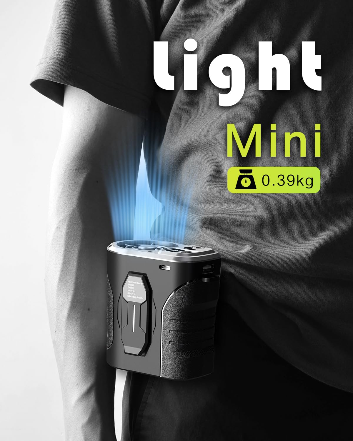 Portable Fan 10000Mah Rechargeable, Mini Waist Fan With Max 24H Working Time,5 Speeds 15000Rpm