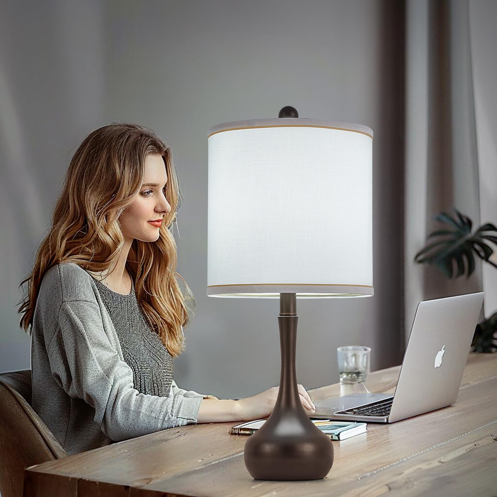 Helijia 23" Brown Metal Modern Table Lamp Set Of 2,Farmhouse Bedside Lamps For Living Room, 3 Color Temperature Rustic Table Lamps For Bedroom, Night Stands, Dorm,Office, Home Décor (Bulb Included)