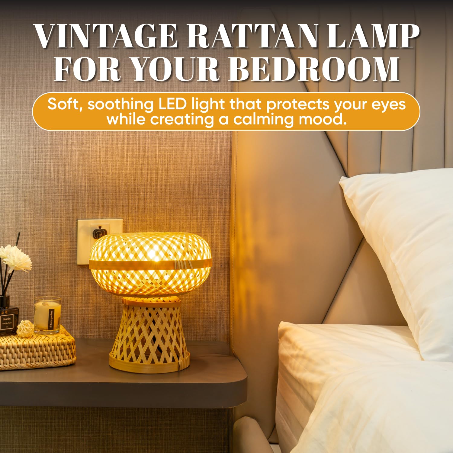 Journee Home Mushroom Rattan Dimmable Table Lamp - 8.6"X8.6" Handwoven Wicker Desk Lamp, Bulb Included, Beautiful Mushroom Shape, Durable, Easy Setup, Lighting For Bedroom, Desk, Home Office Decor