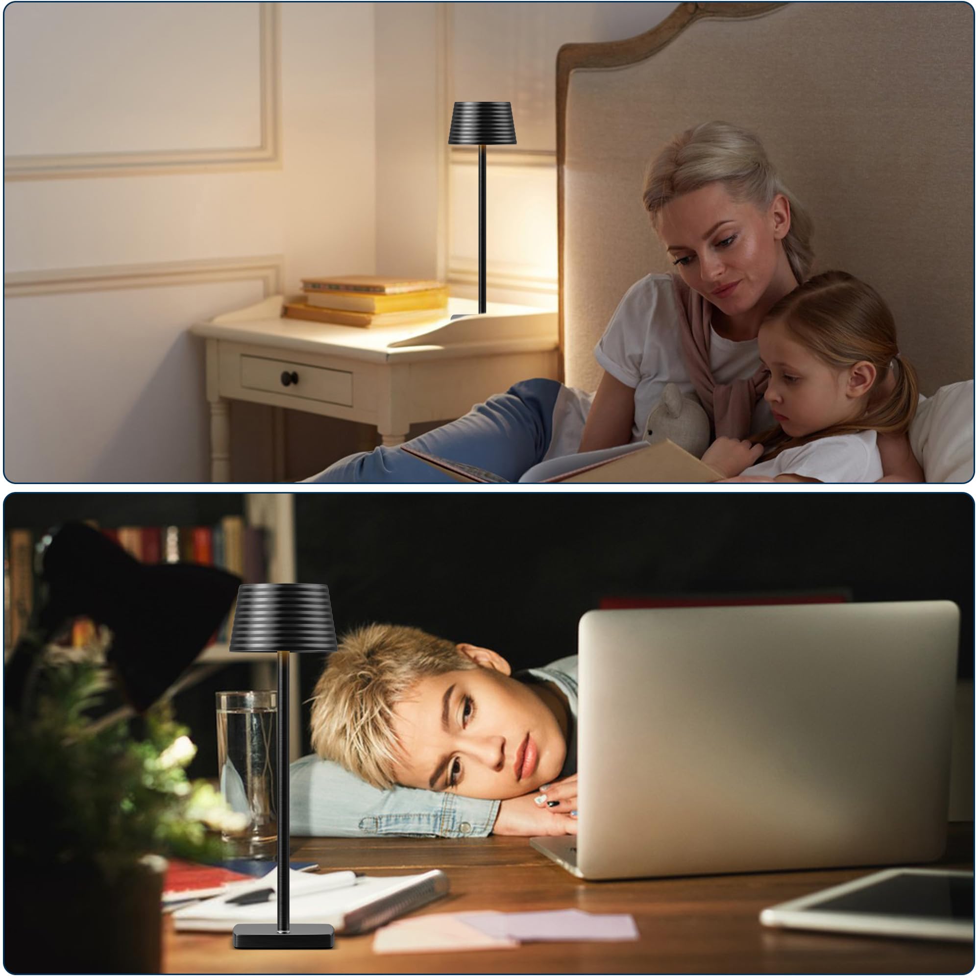 Shangcai Industrial Bedside Table Lamp - 2 Level Brightness Dimmable Led Modern Desk Lamps Nightstand Table Light For Bedroom Living Room Office Black