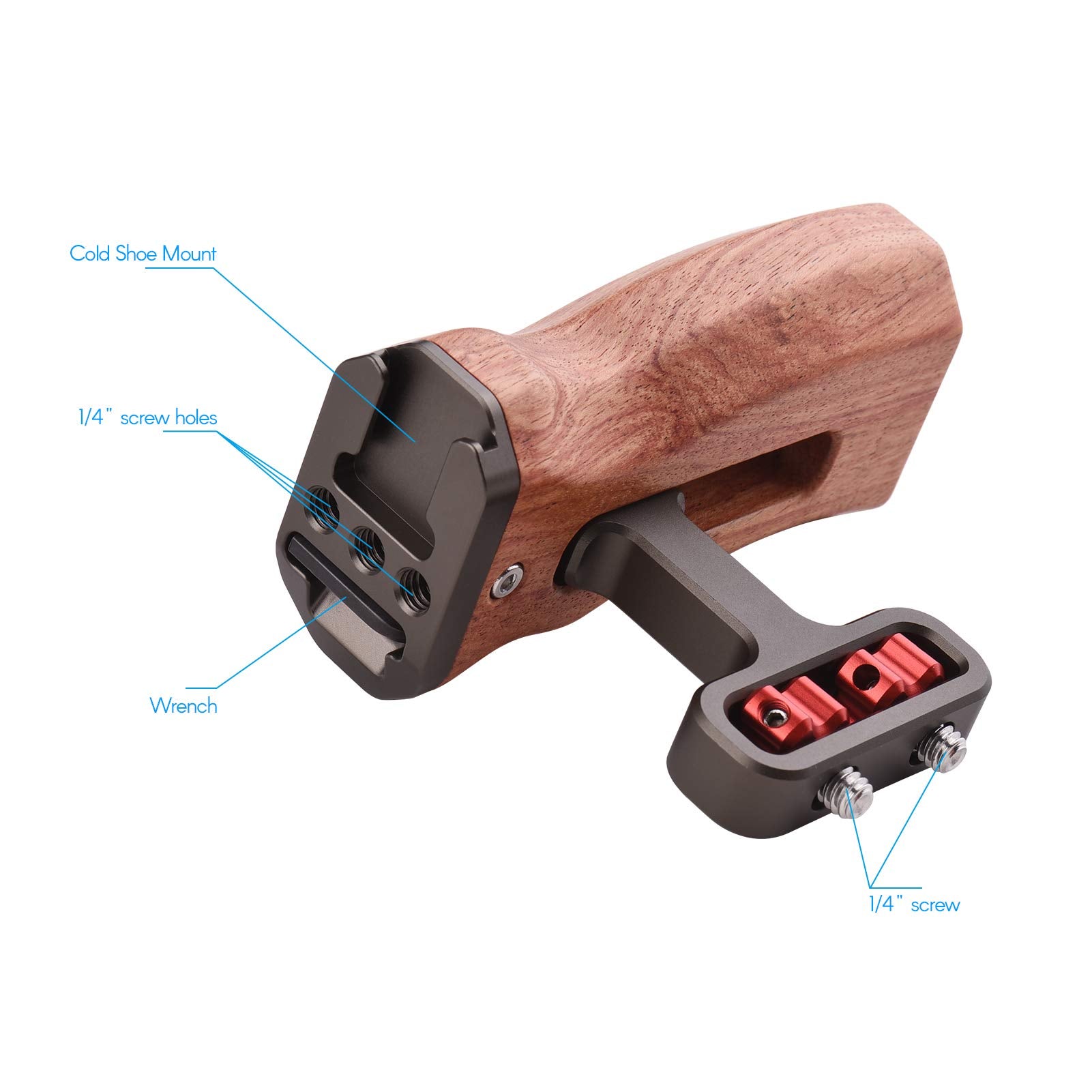 Andoer Universal Camera Cage Left/Right Side Handle Wooden Hand Grip With 1/4 Screw Hole Cold Shoe Mount For Camera Cage